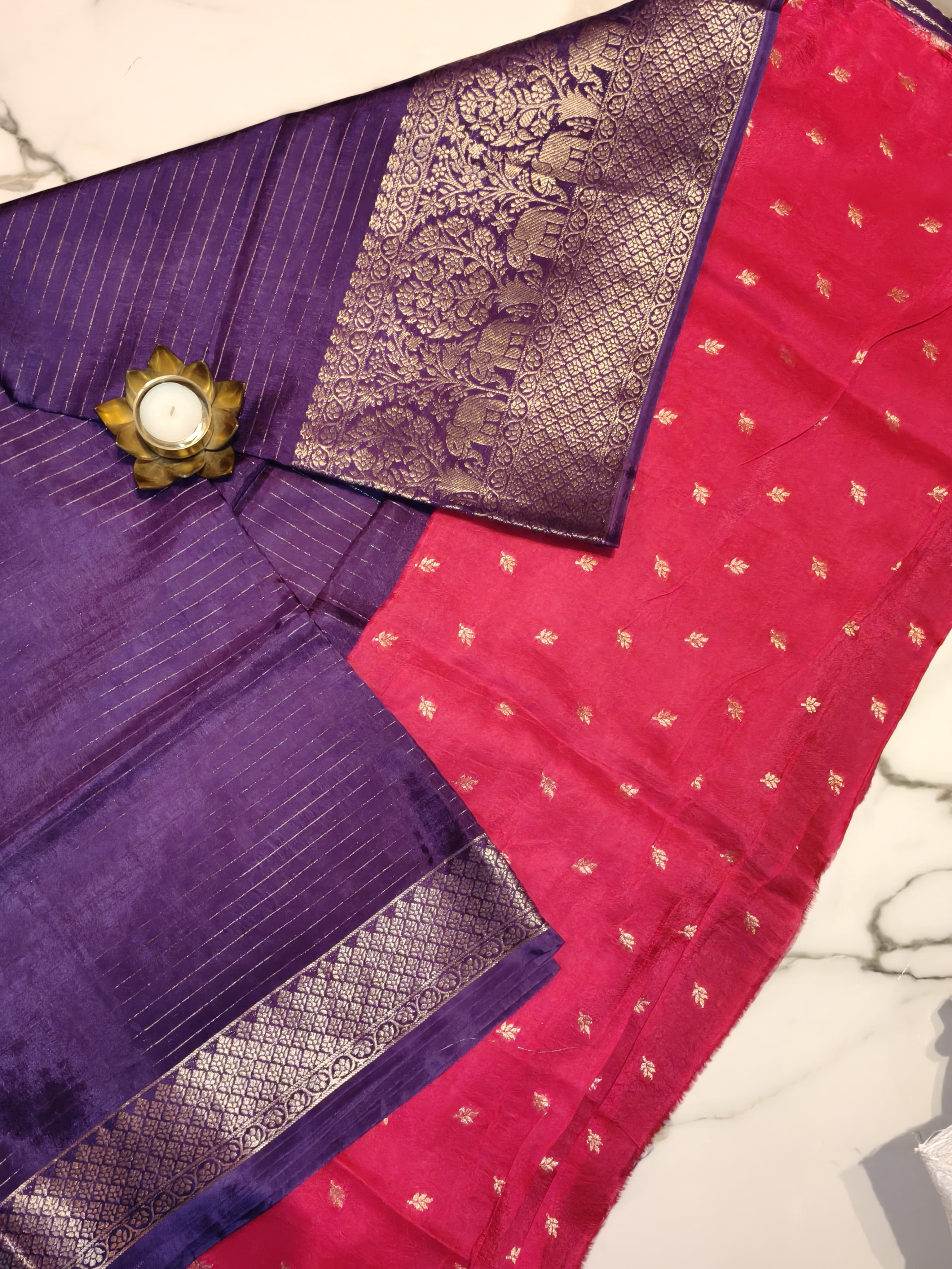 Purple with Pink Georgette Zari