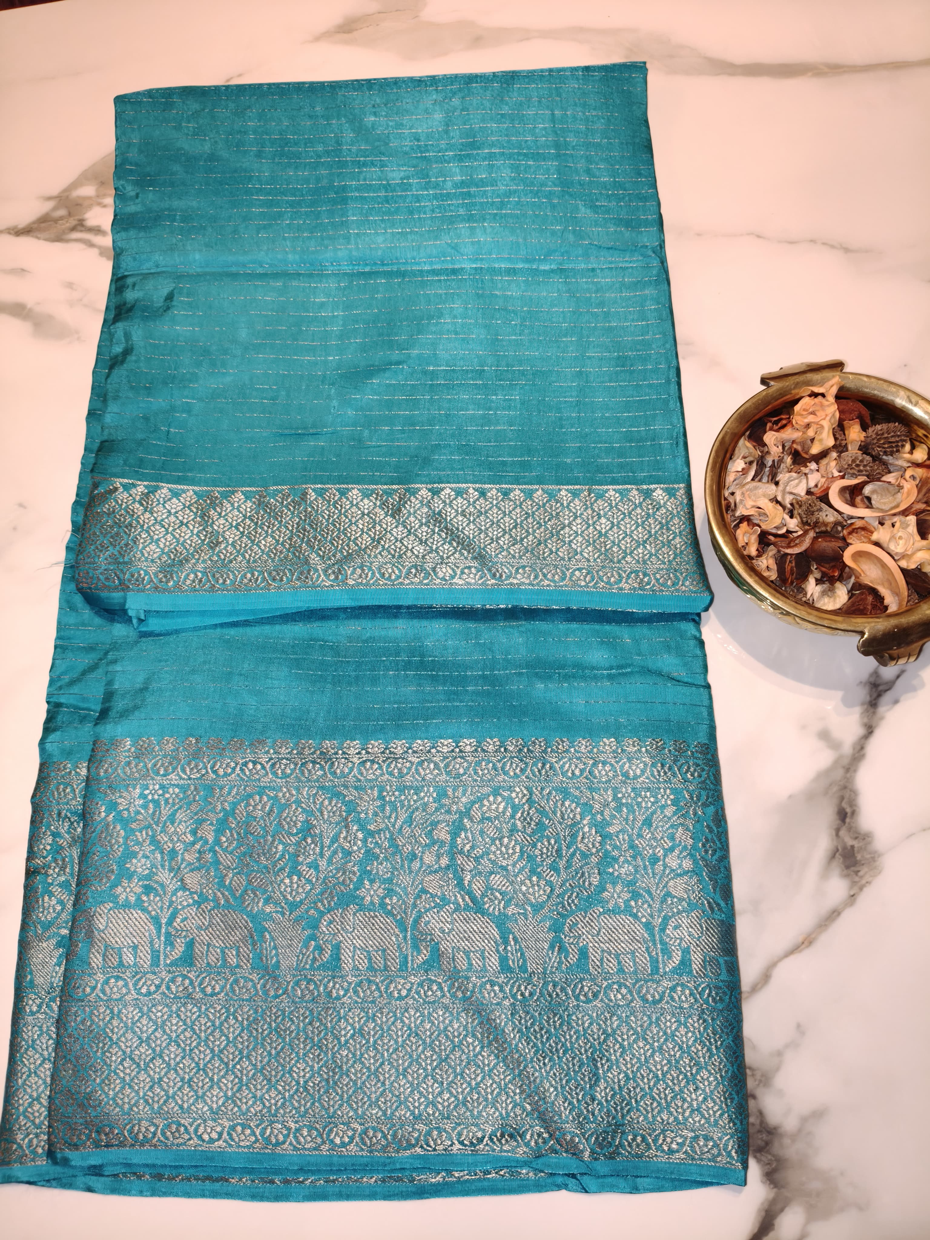 Teal Blue Georgette Zari