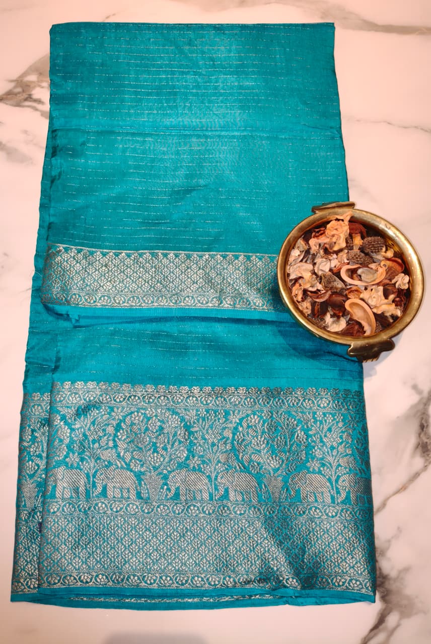 Teal Blue Georgette Zari