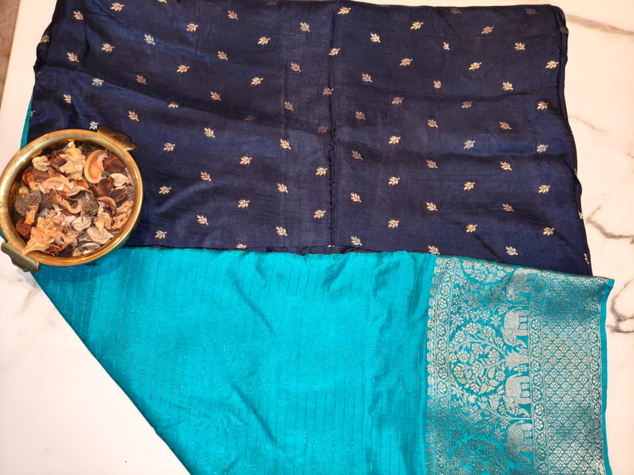 Teal Blue Georgette Zari