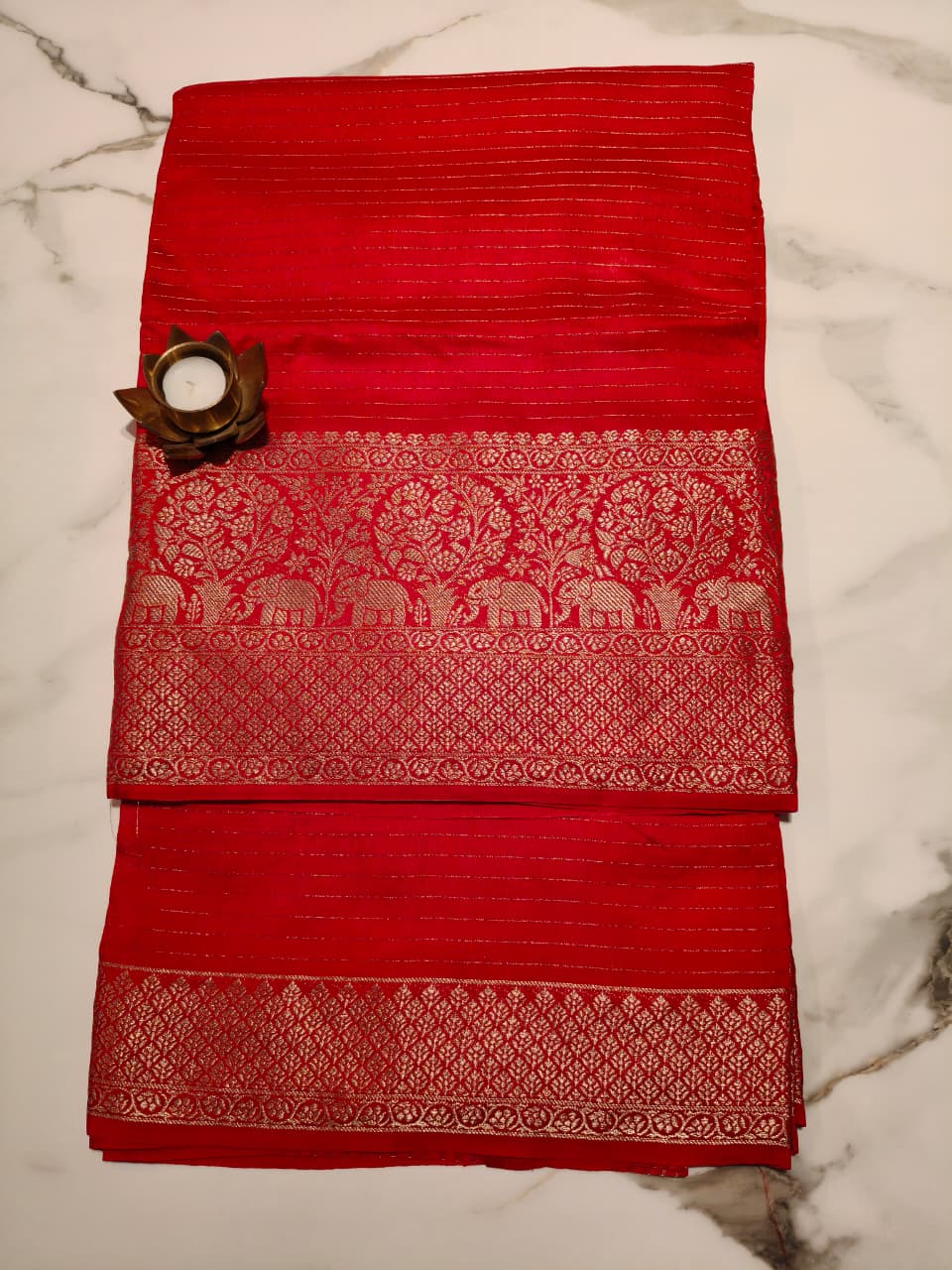 Red with Green Georgette Zari