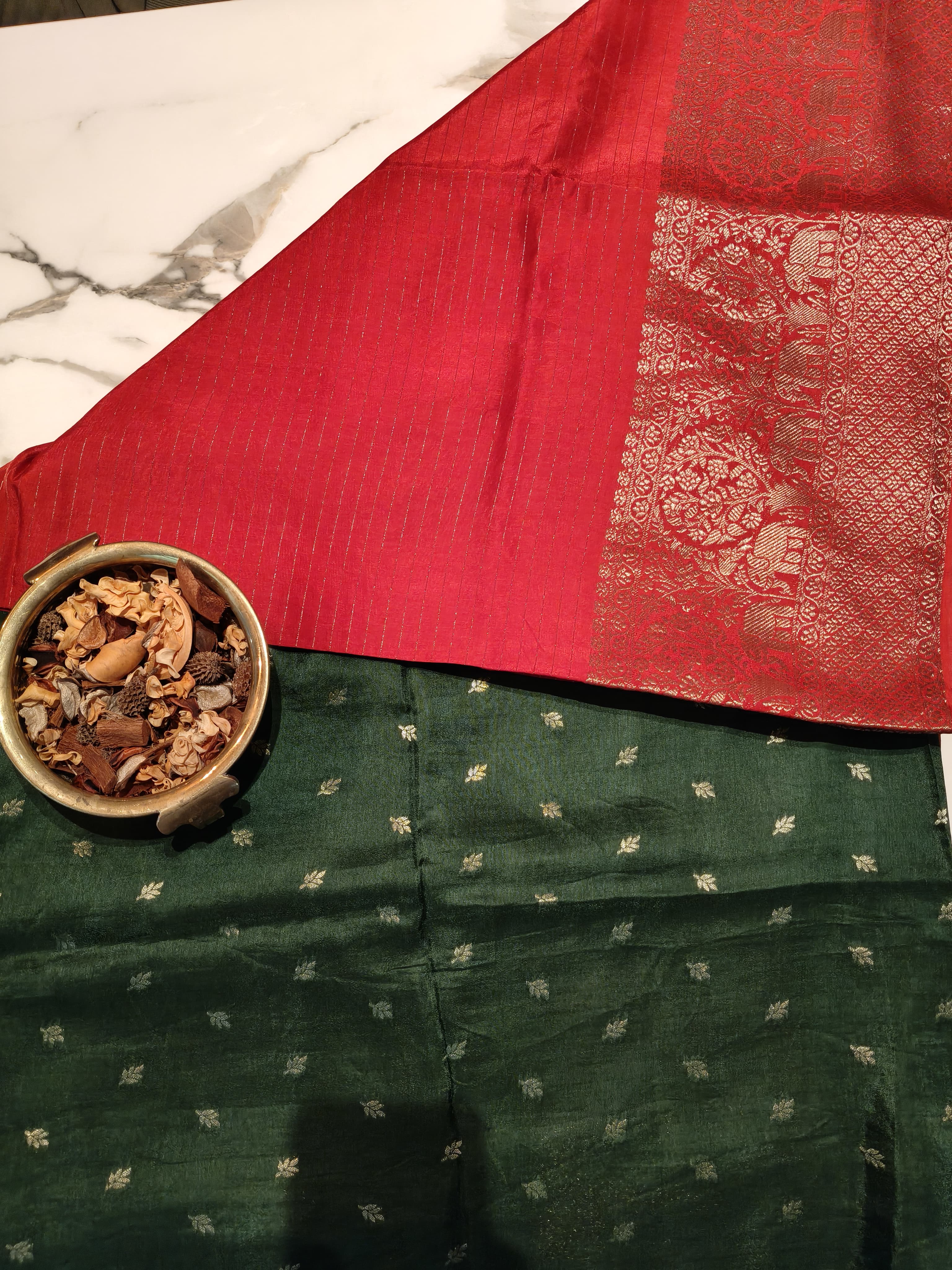 Red with Green Georgette Zari