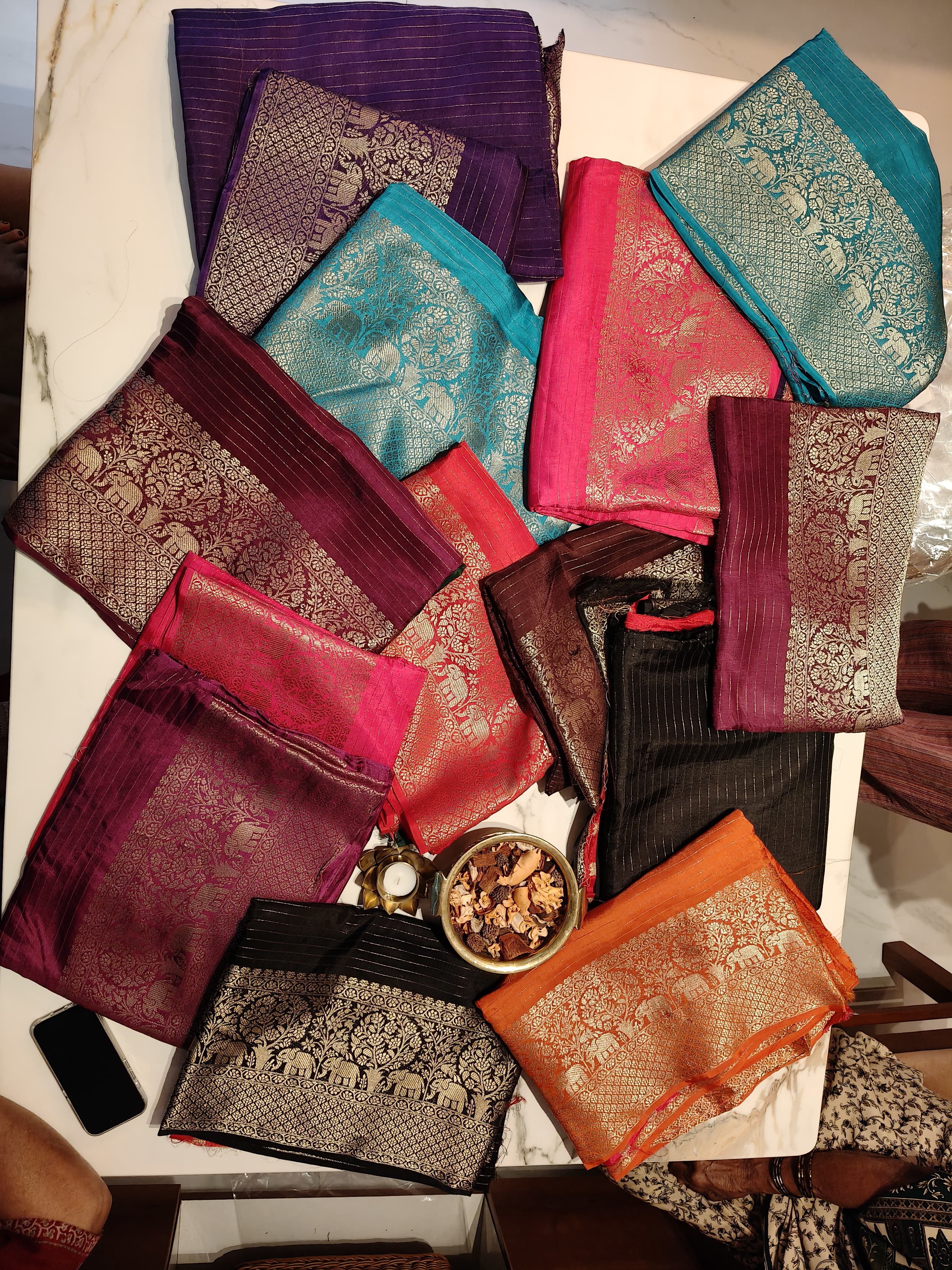 Brown with Green Georgette Zari