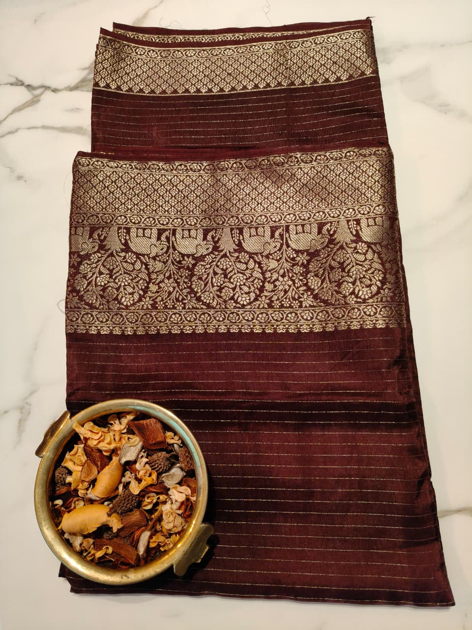 Brown with Green Georgette Zari