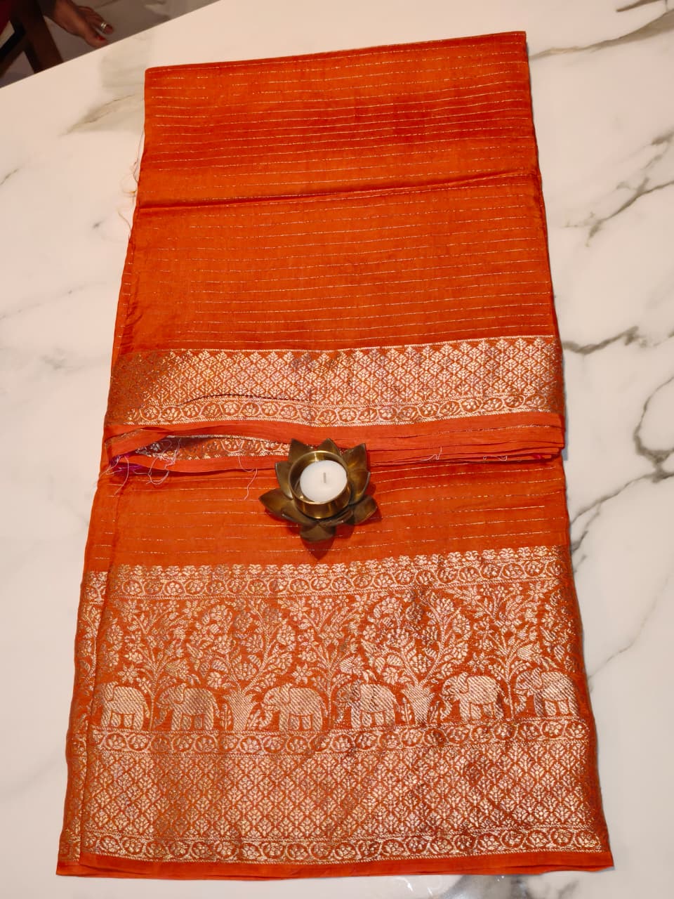 Orange with Pink Georgette Zari