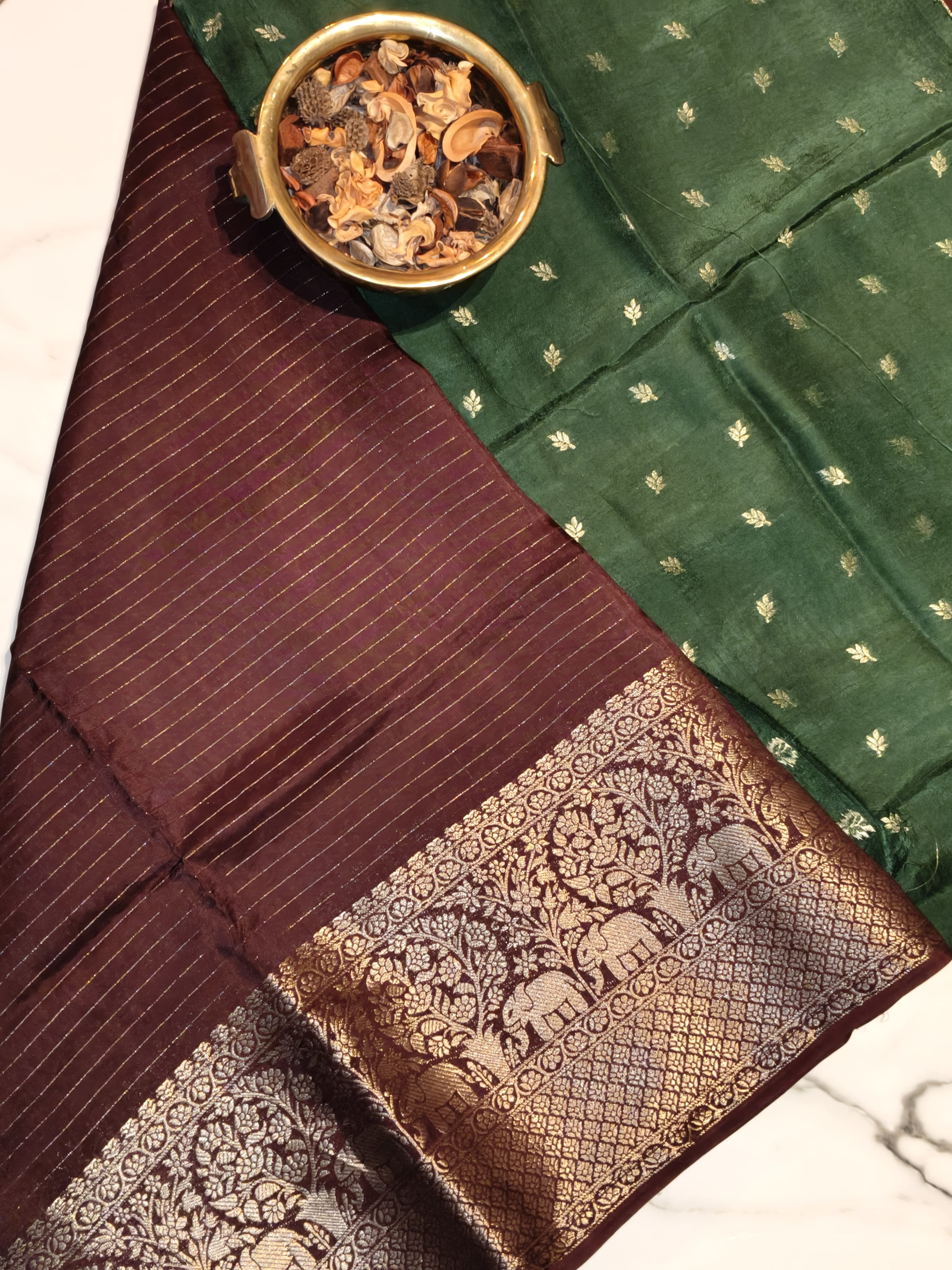 Brown with Green Georgette Zari