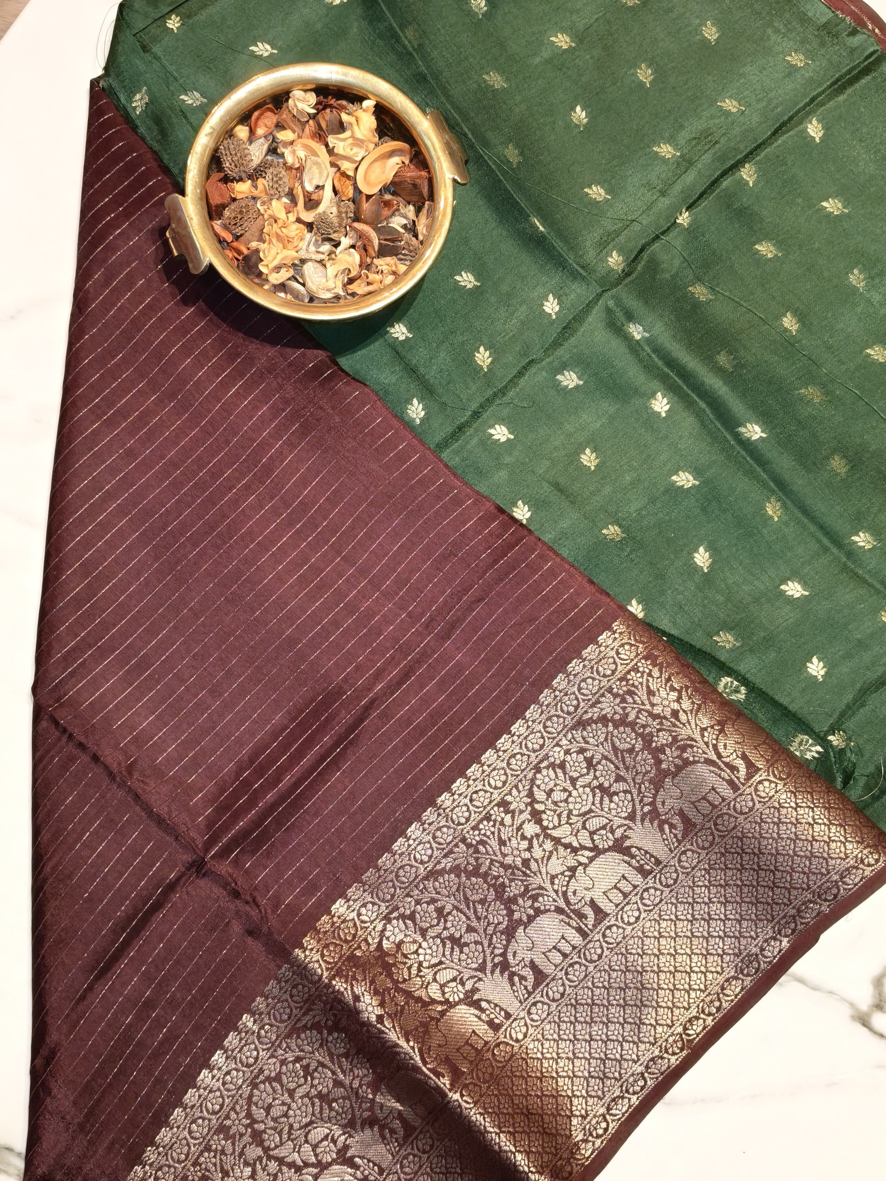 Brown with Green Georgette Zari