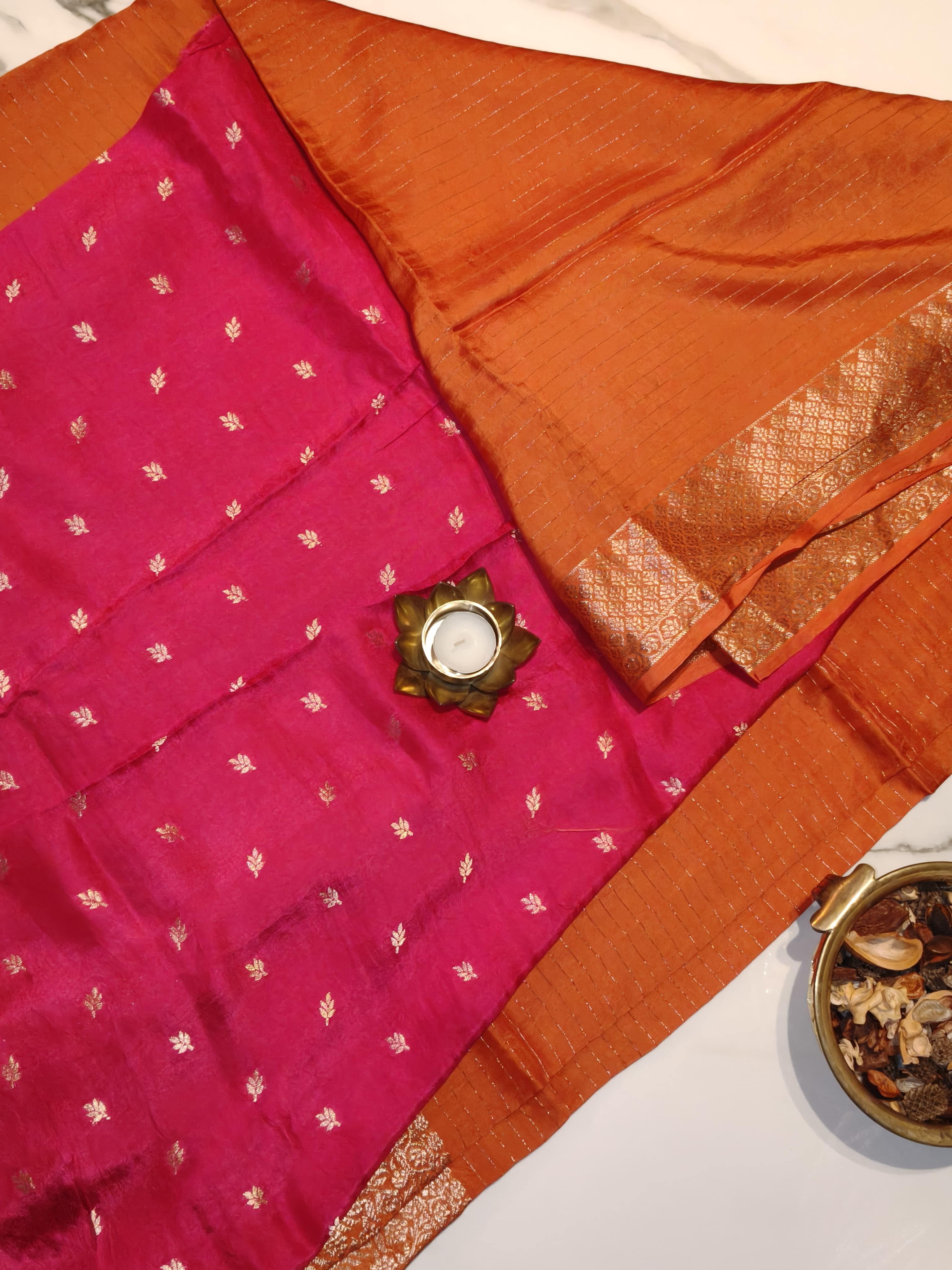 Orange with Pink Georgette Zari