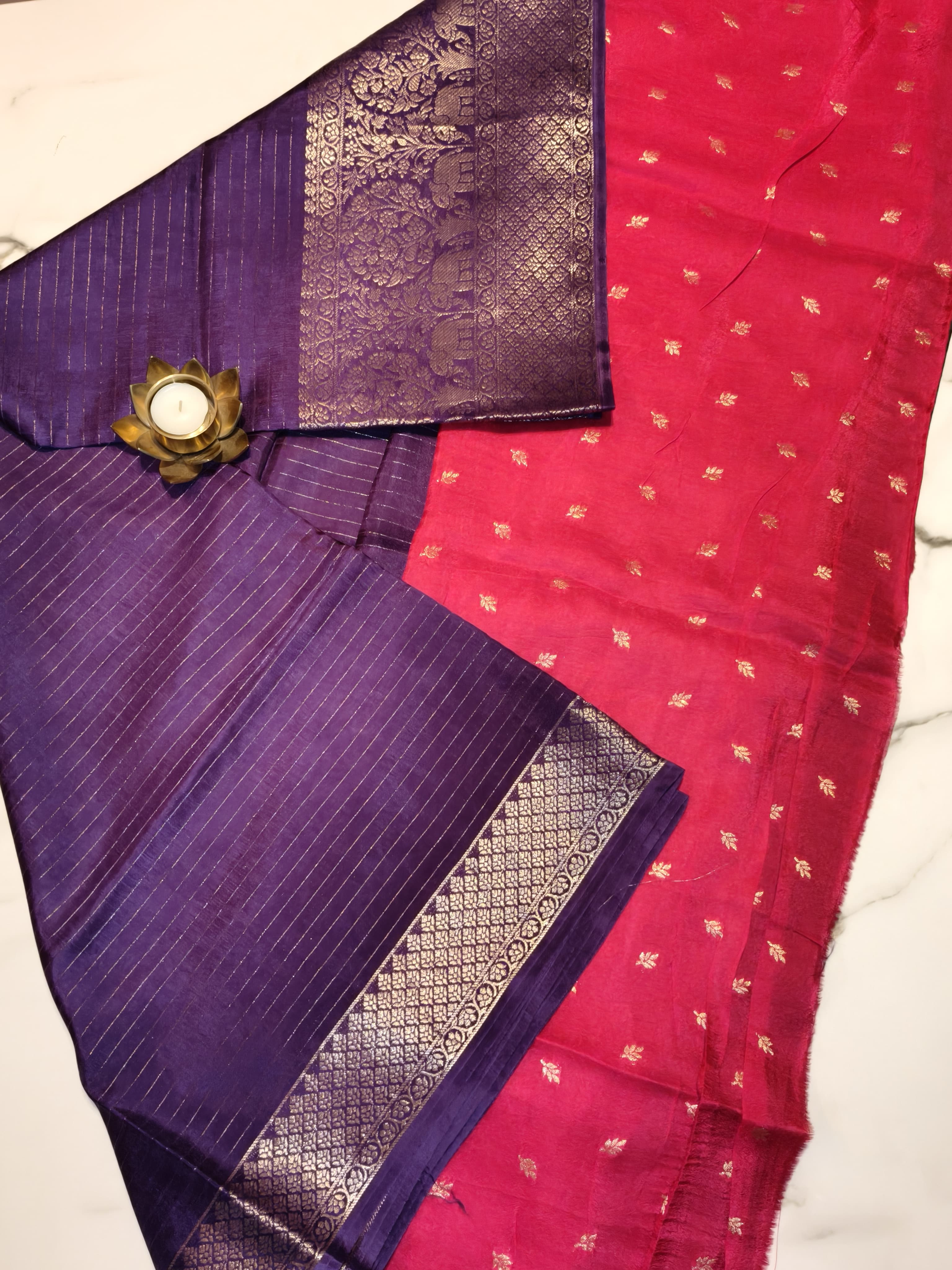 Purple with Pink Georgette Zari