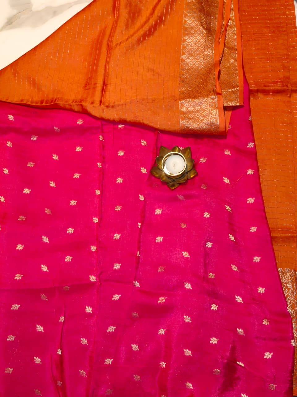 Orange with Pink Georgette Zari