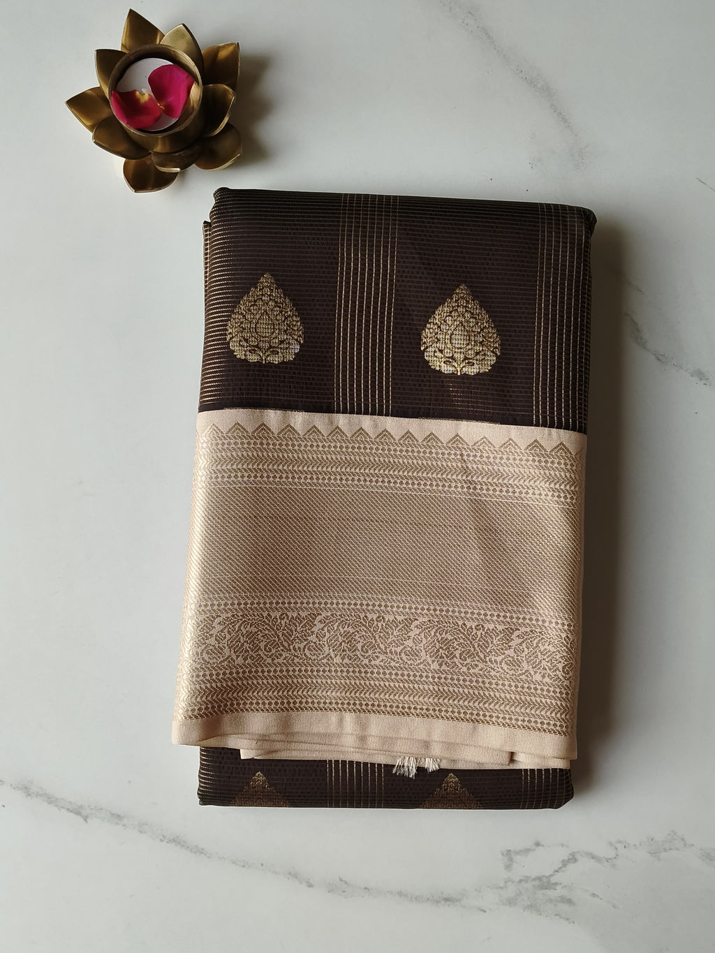 Kanchivaram Checks Chocolate Brown with Beige