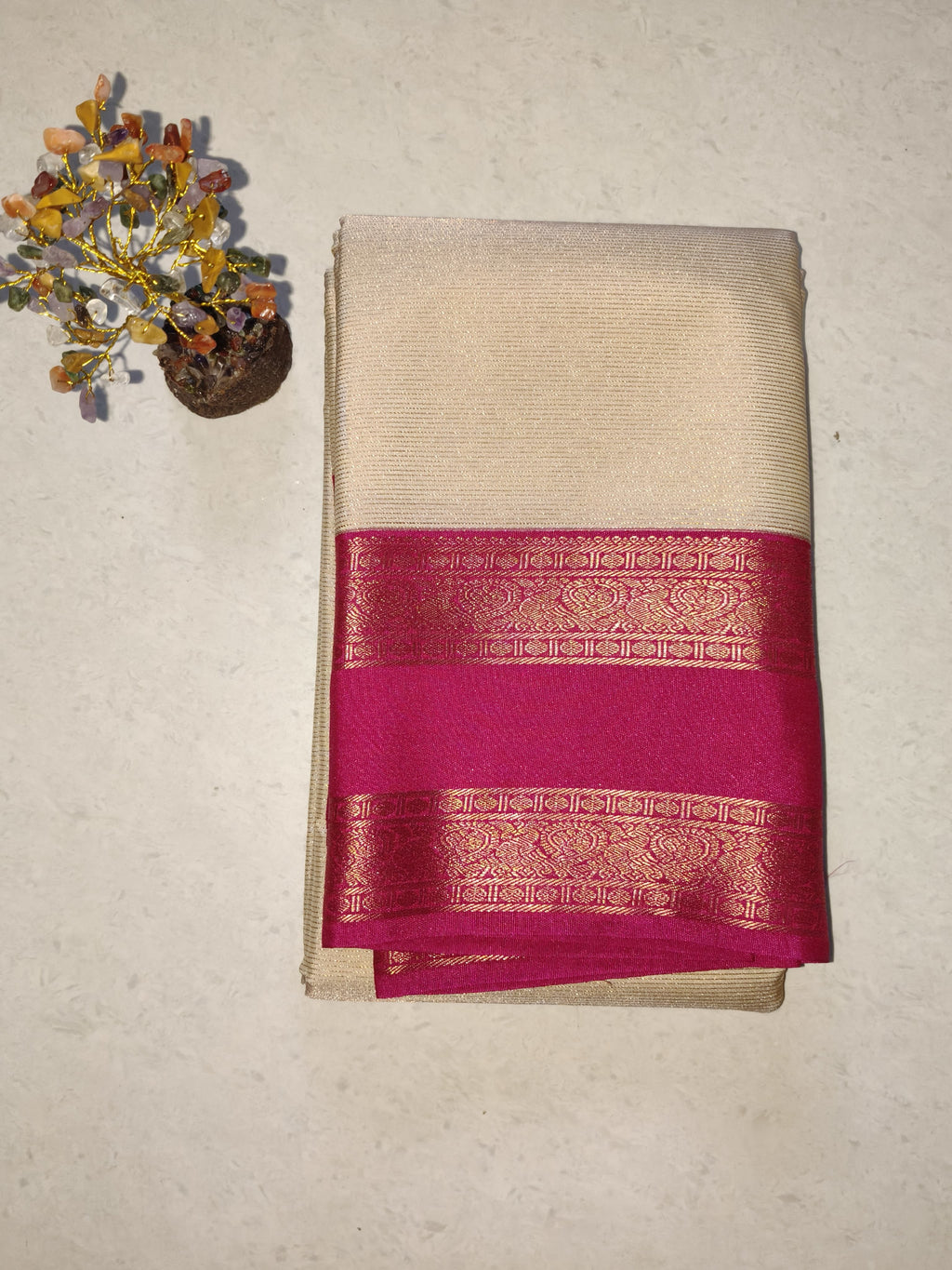 Kanchivaram Beige with Pink