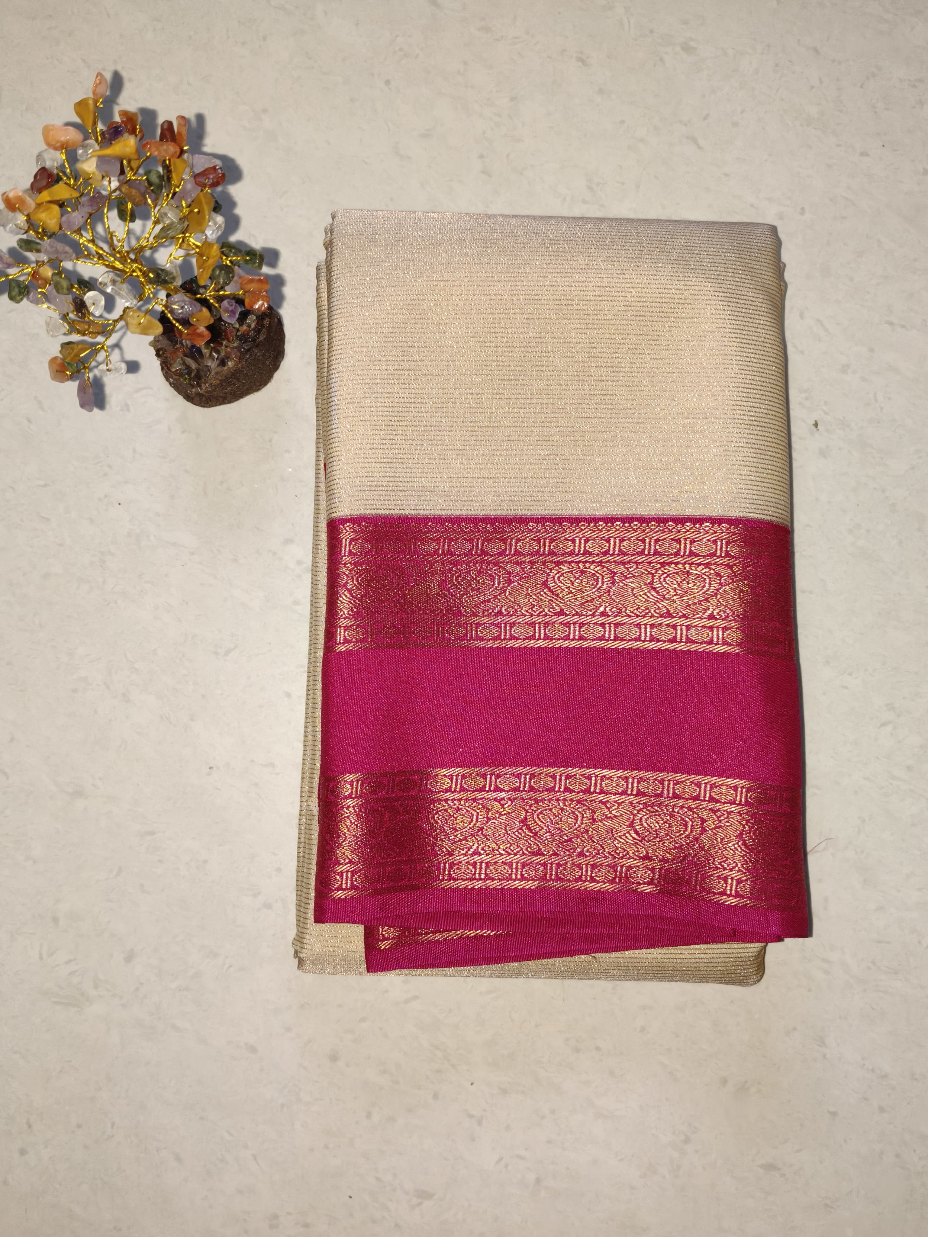Kanchivaram Beige with Pink