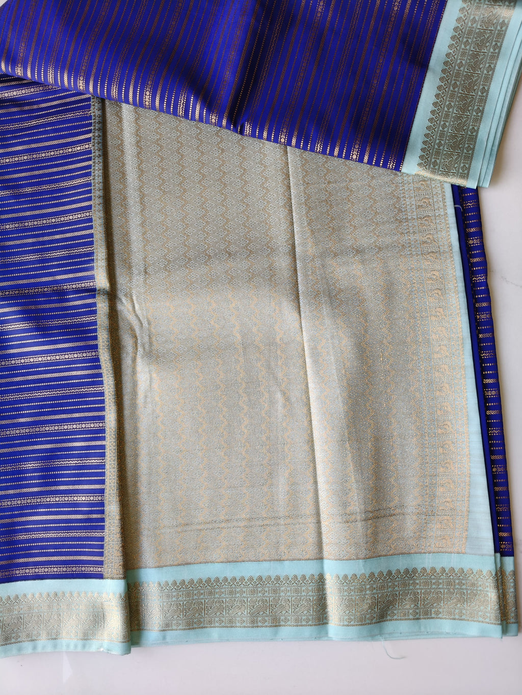 Kanchivaram Pattu Royal Blue with Aqua Blue