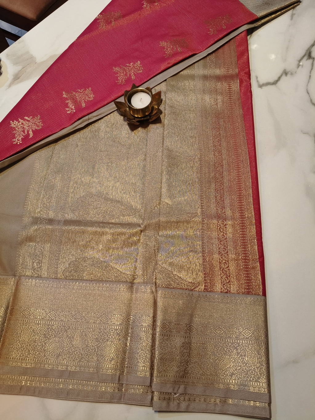 Kanchivaram Pink with Golden Grey