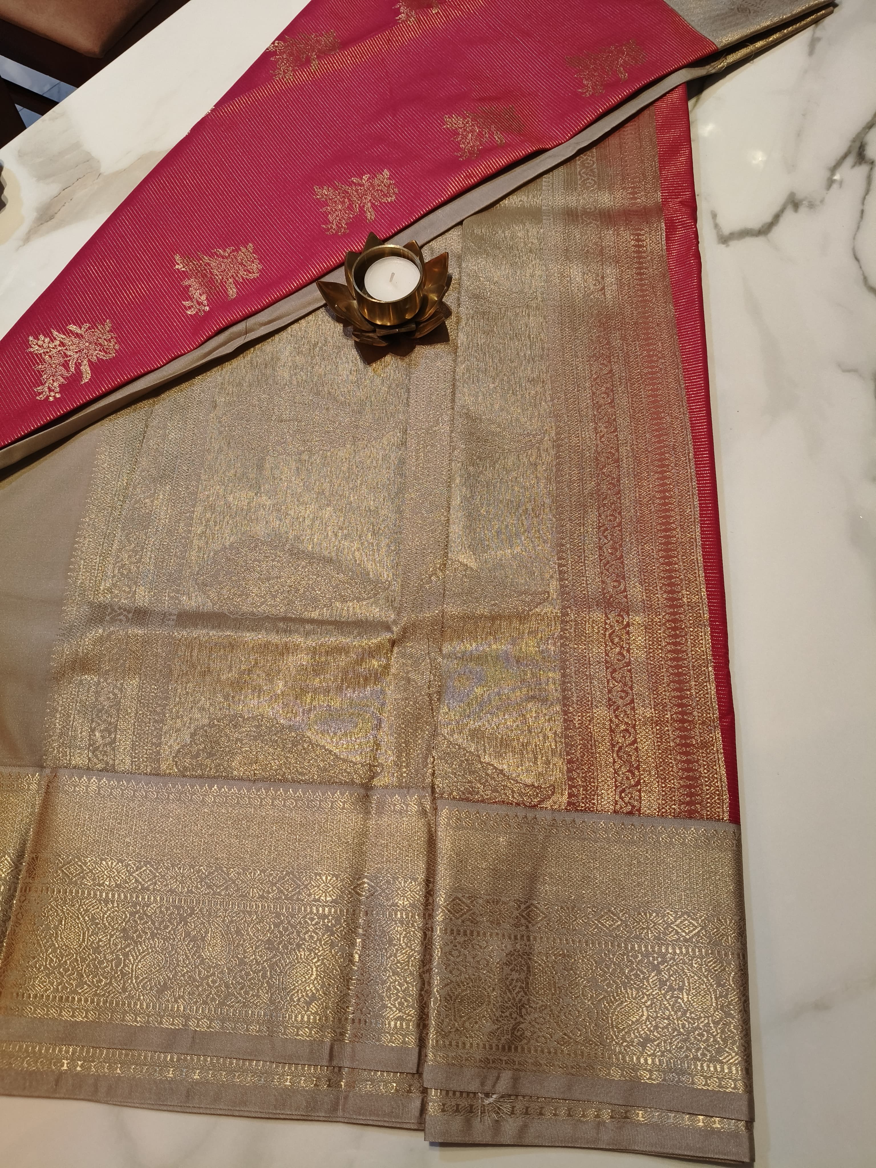 Kanchivaram Pink with Golden Grey