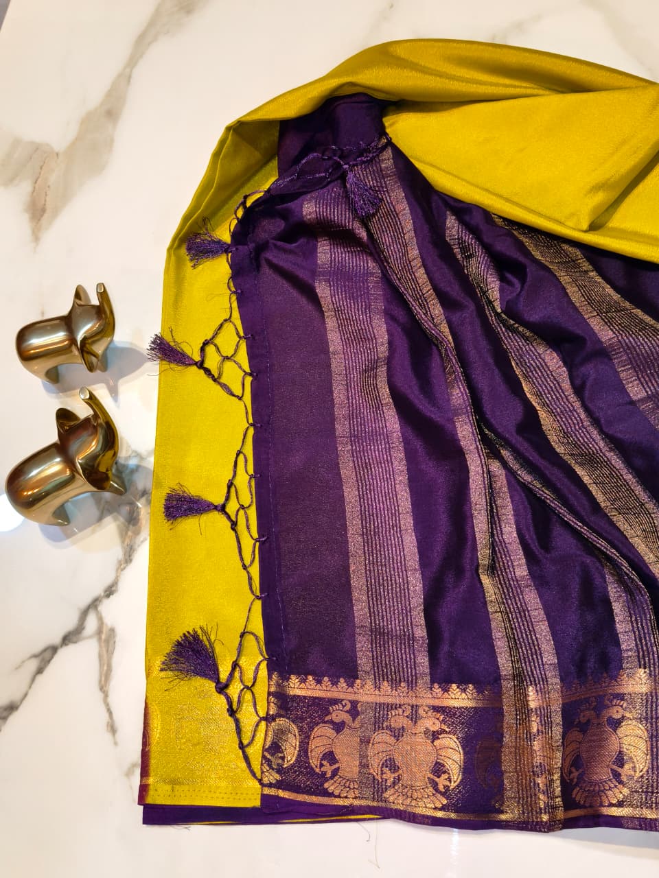 Mehendi Green with Violet Crepe Mysore silk