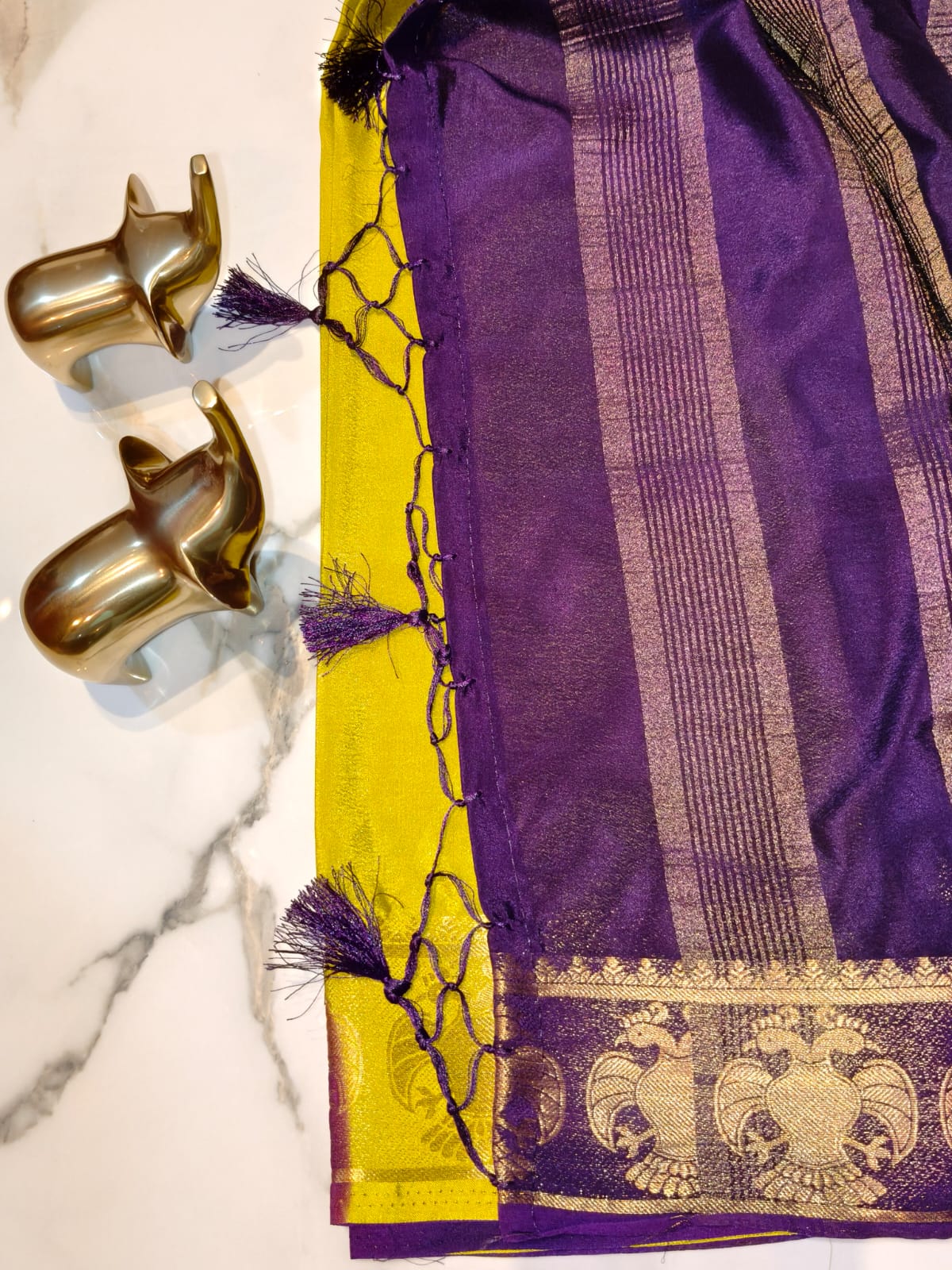 Mehendi Green with Violet Crepe Mysore silk