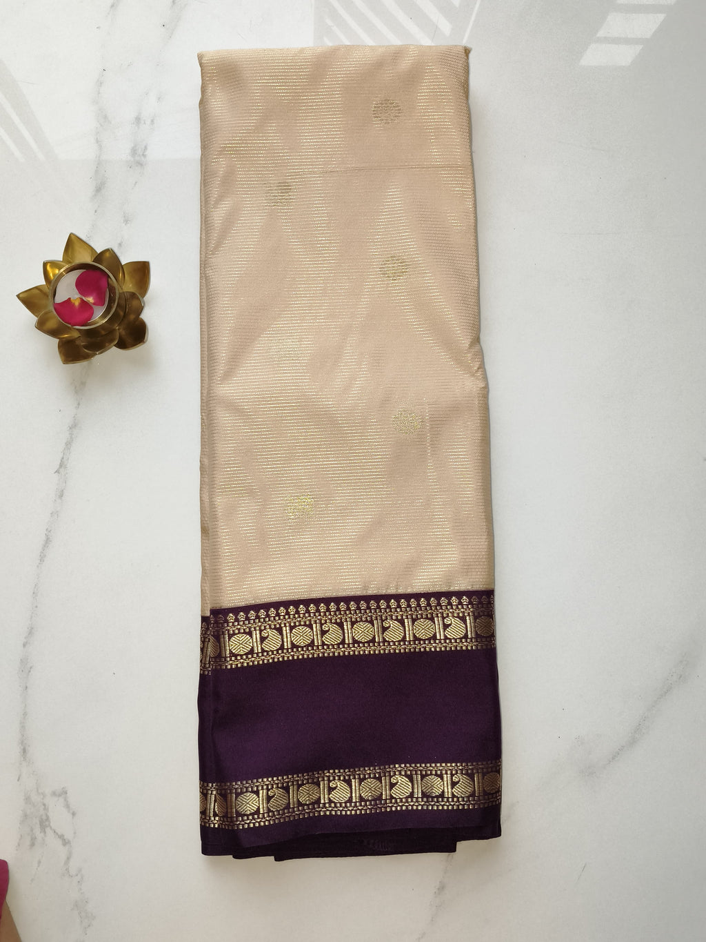 Kanchivaram Beige with Indigo