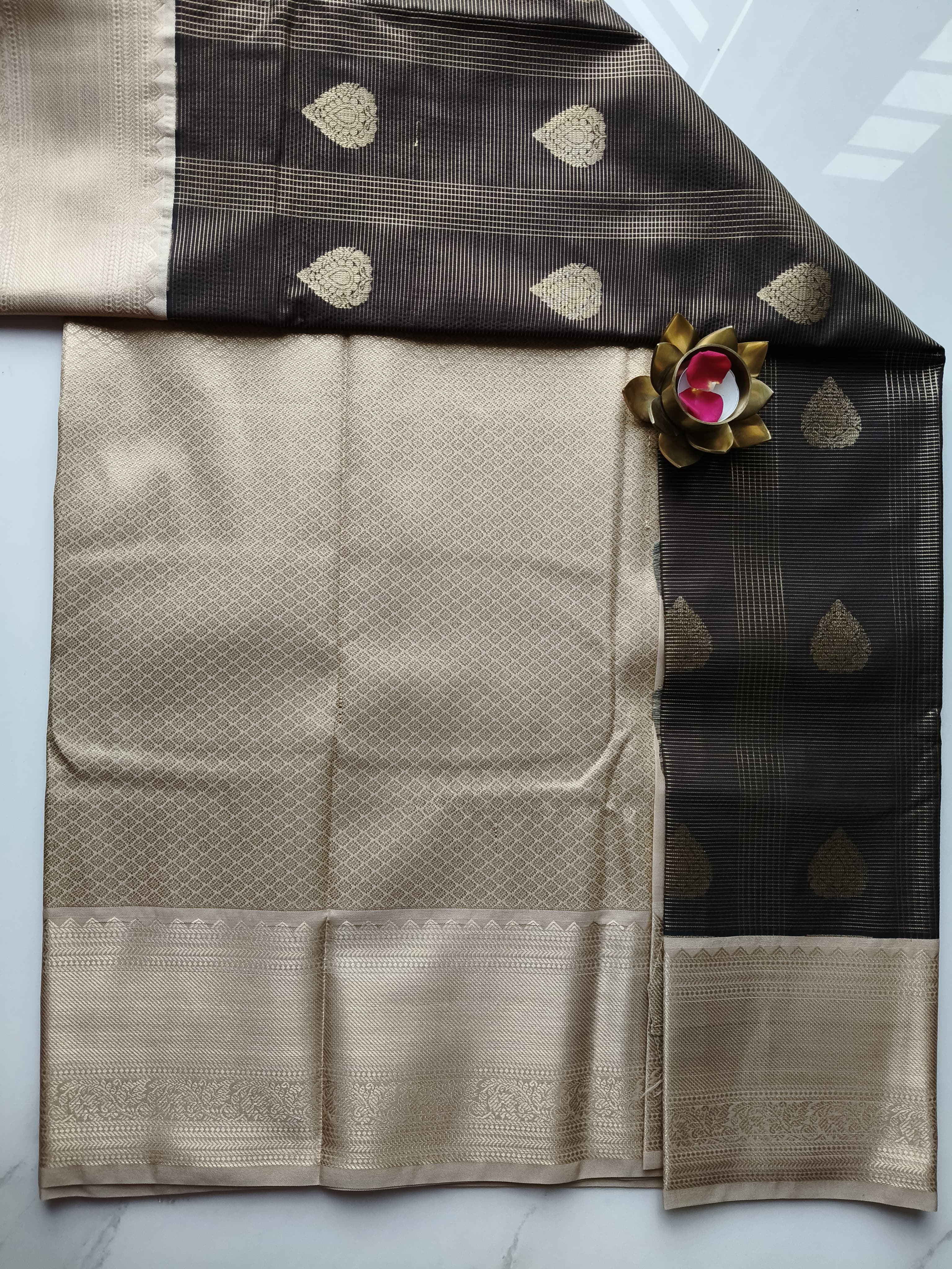 Kanchivaram Checks Chocolate Brown with Beige