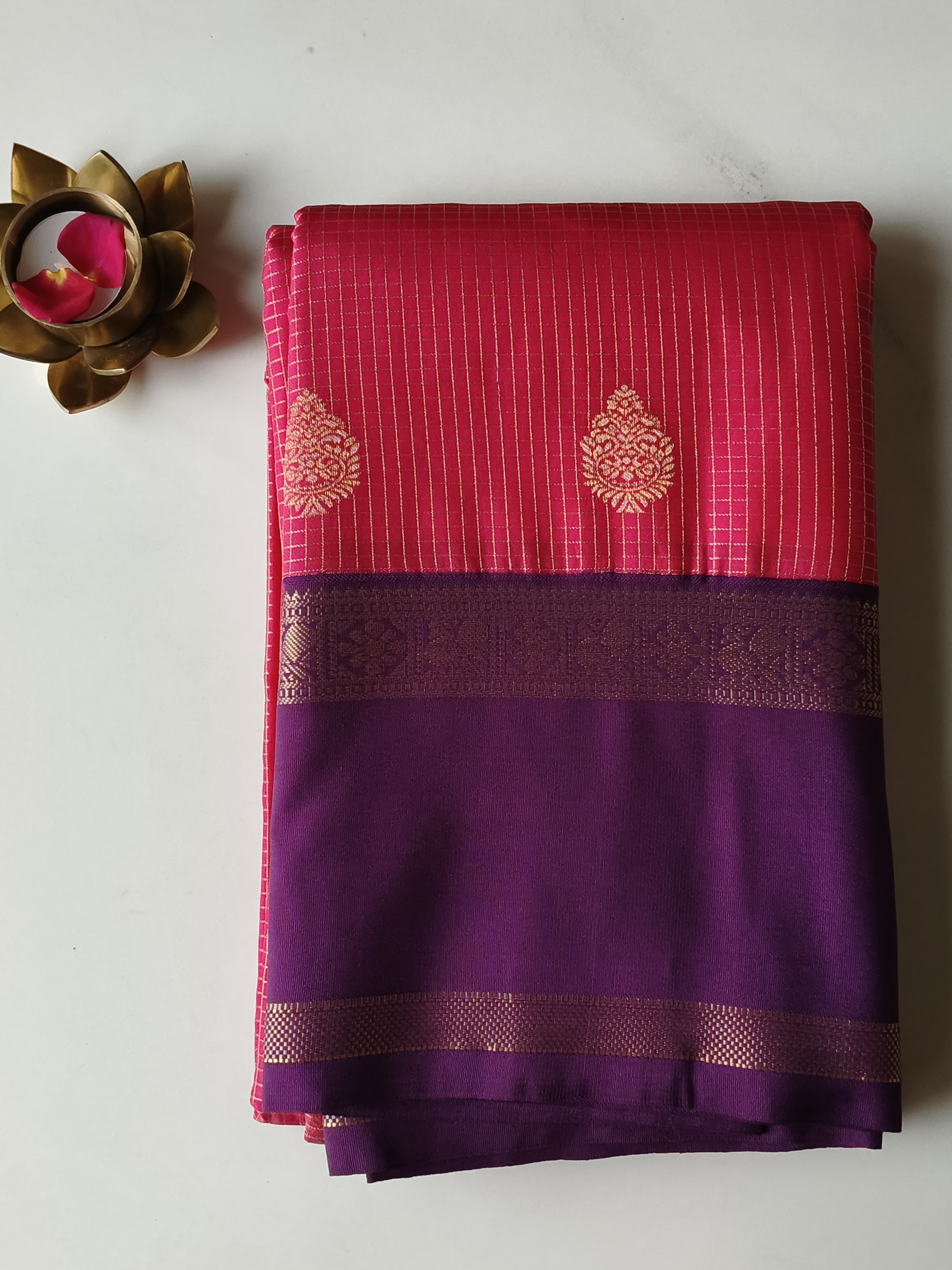 Kanchivaram Checks Pink with Purple