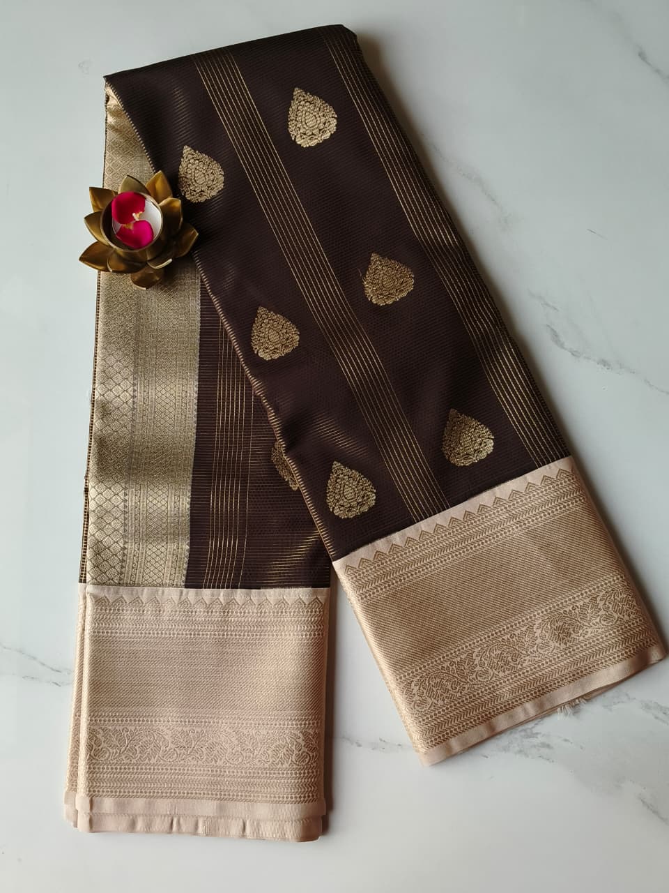 Kanchivaram Checks Chocolate Brown with Beige