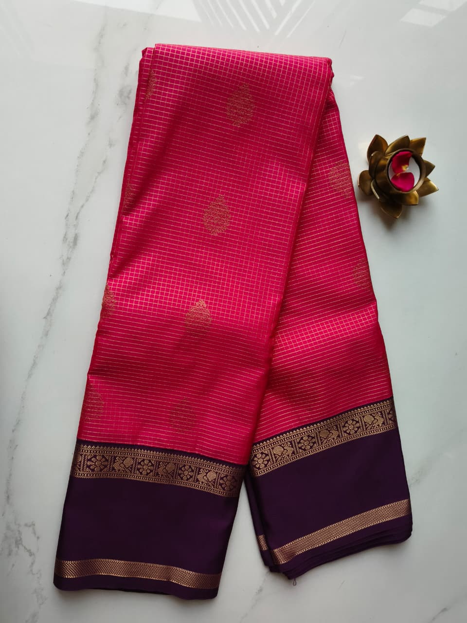 Kanchivaram Checks Pink with Purple