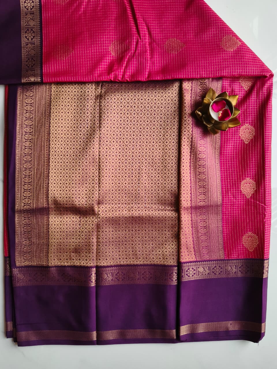 Kanchivaram Checks Pink with Purple