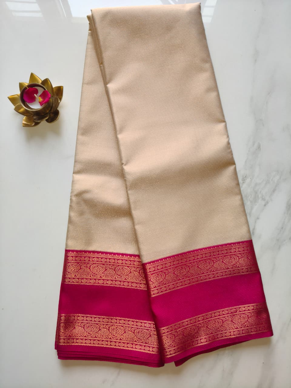 Kanchivaram Beige with Pink