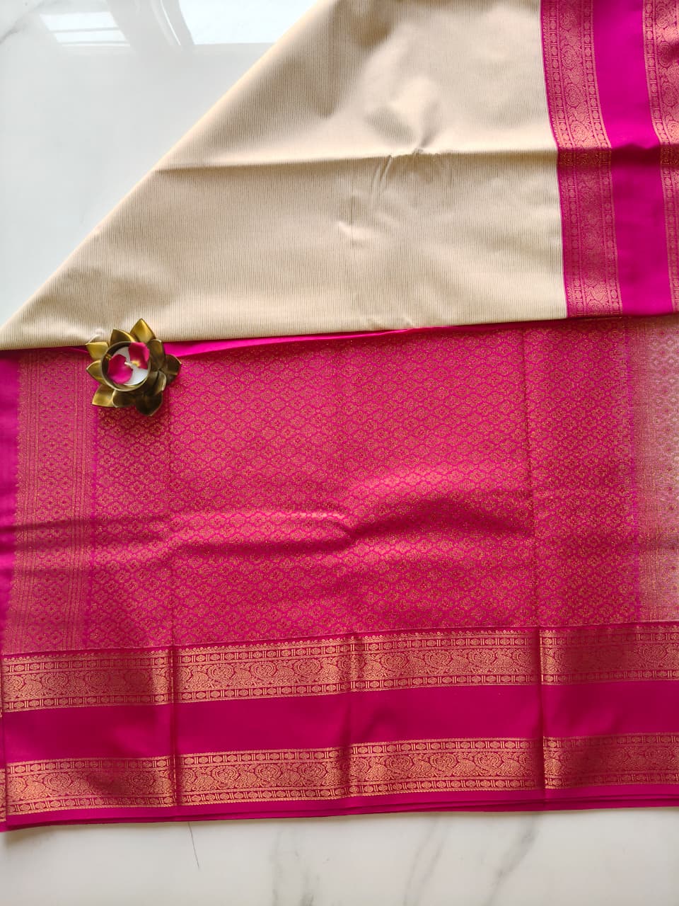 Kanchivaram Beige with Pink