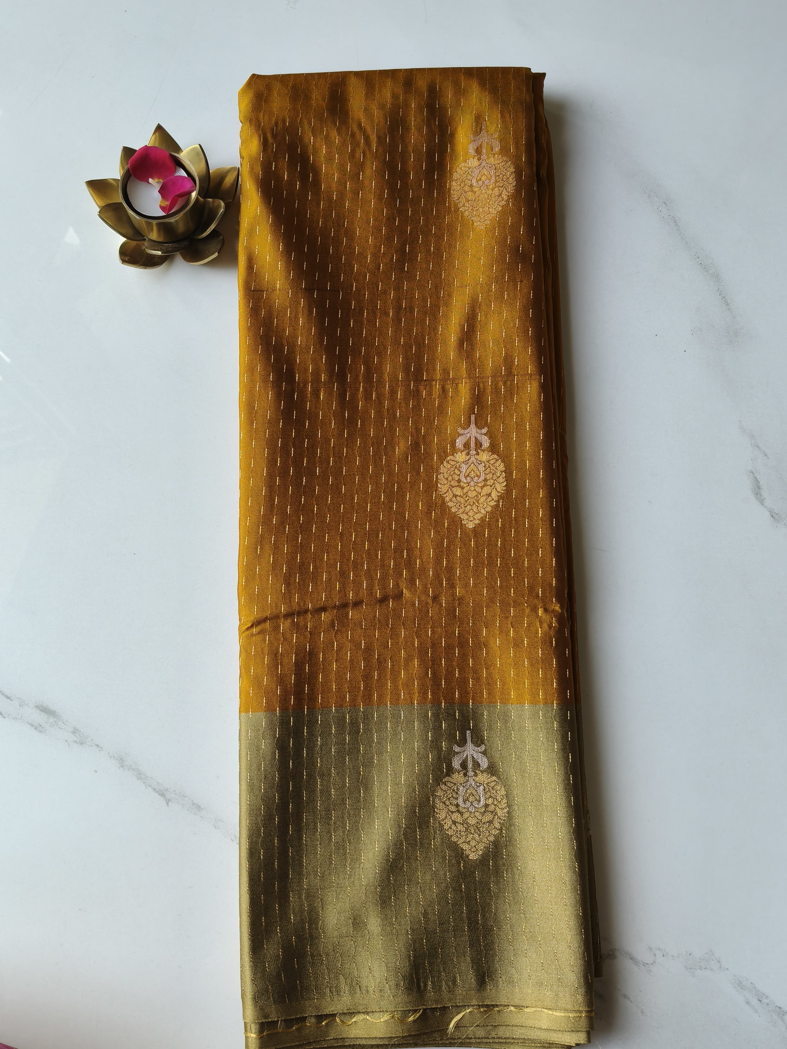 Soft Silk Mustard Yellow with Olive Green