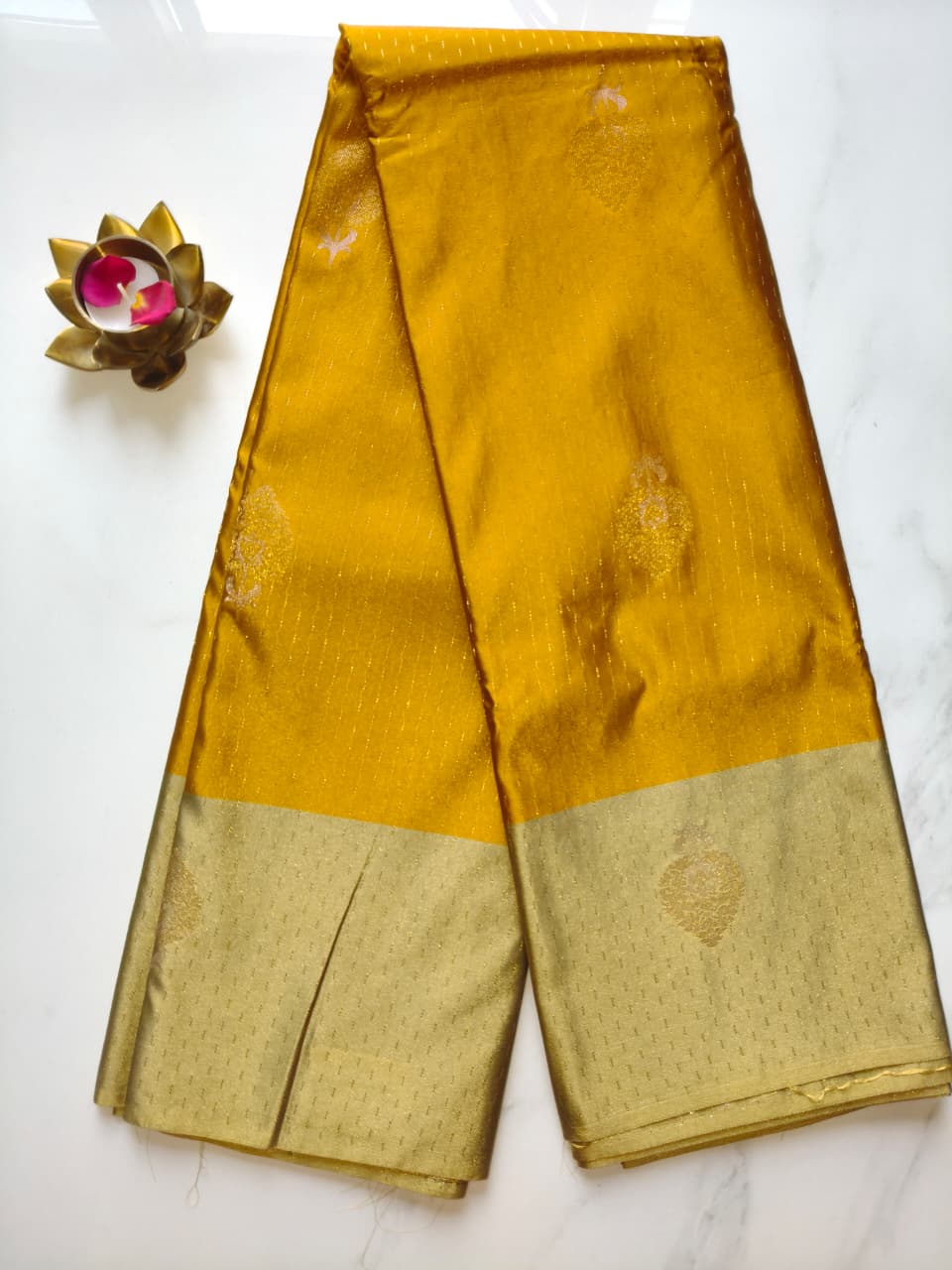 Soft Silk Mustard Yellow with Olive Green