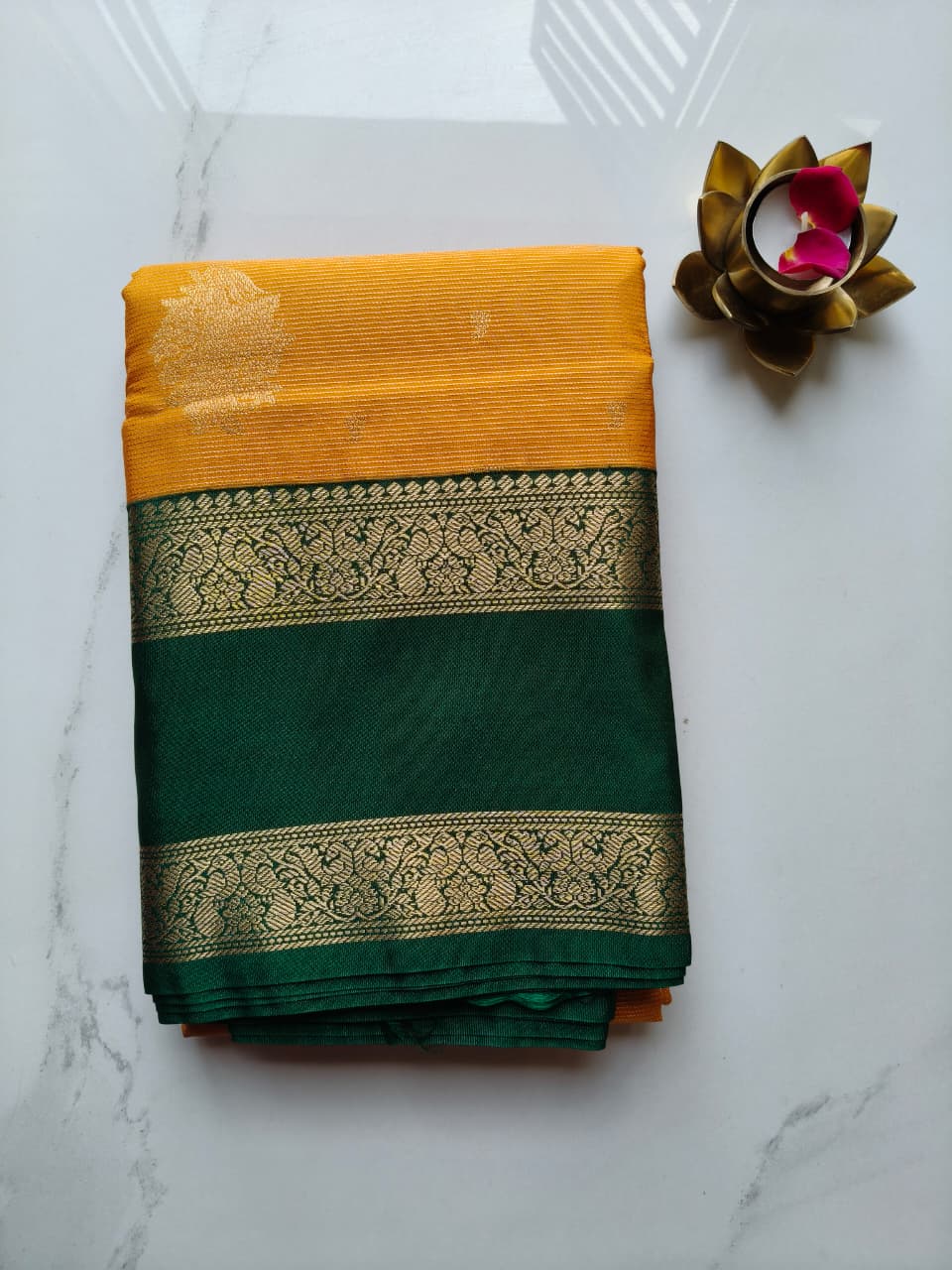 Kanchivaram Mustard Yellow with Green