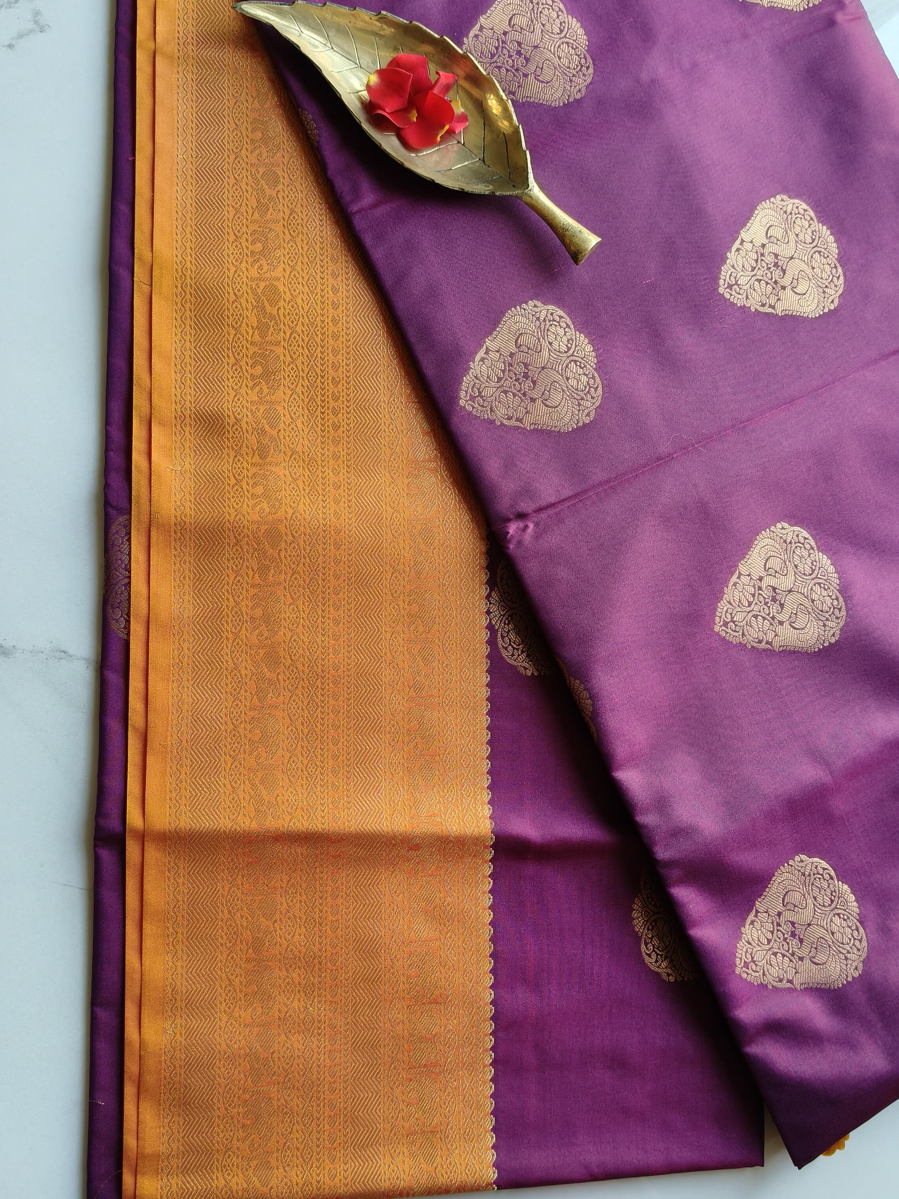 Soft Pattu Purple with Orange