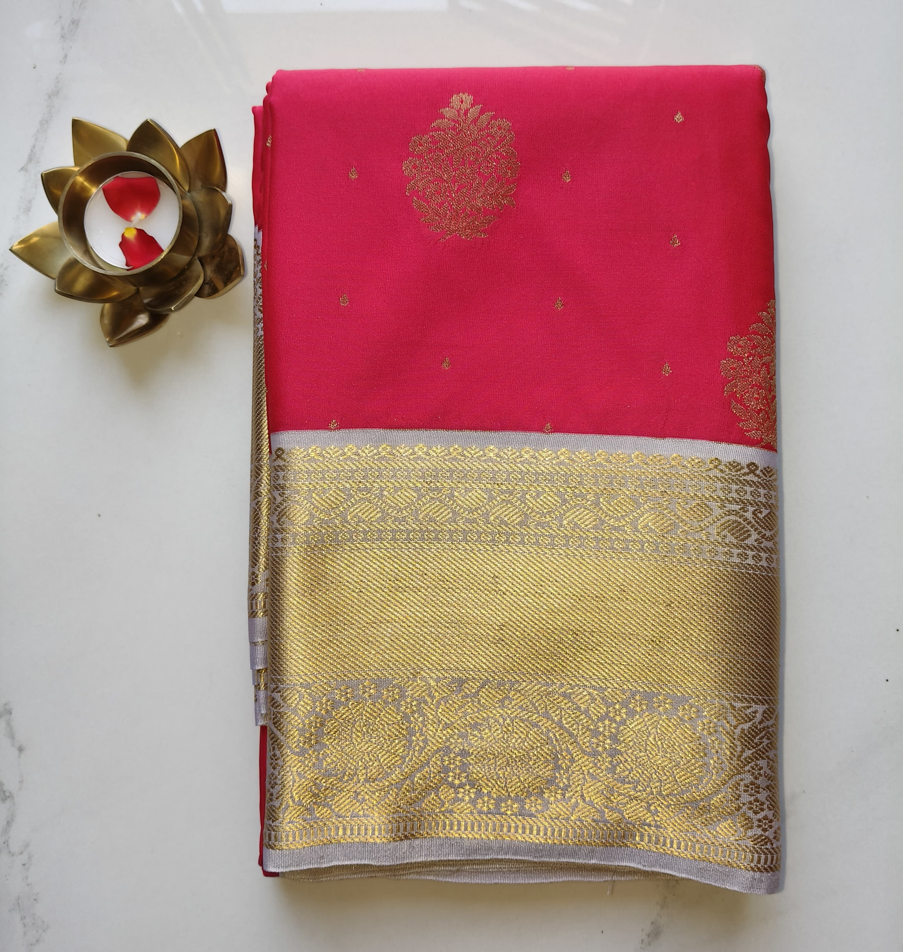 Kanchivaram Pattu Cherry Red with Grey