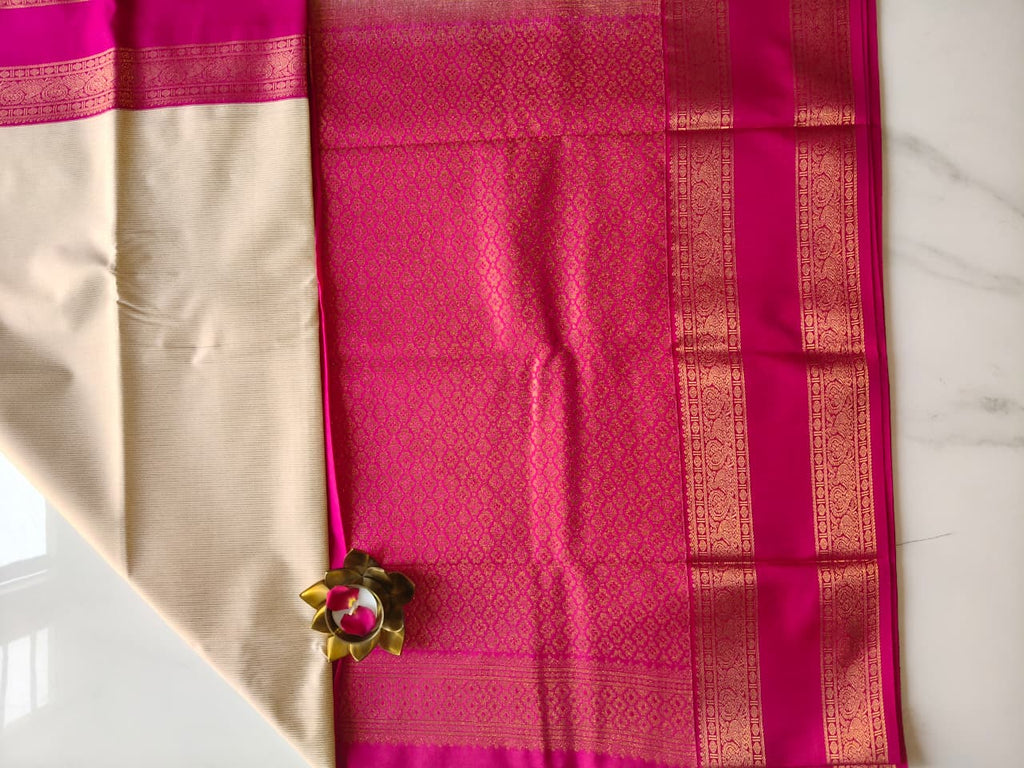 Kanchivaram Beige with Pink
