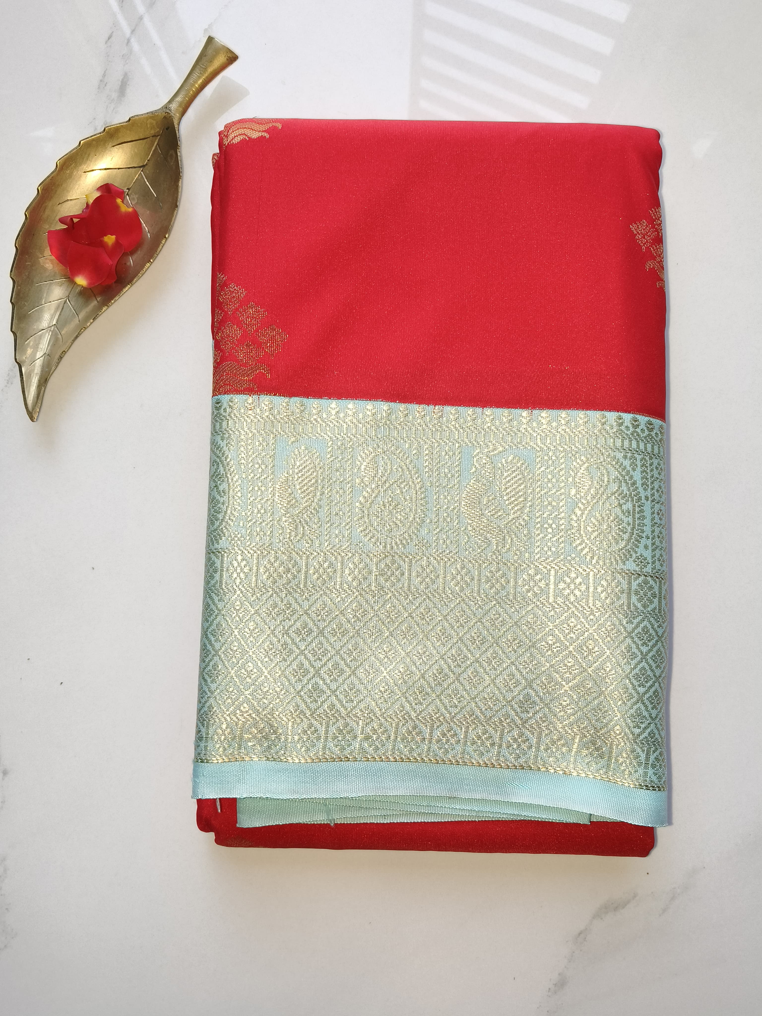 Kanchivaram Pattu Cherry Red with Aqua Blue