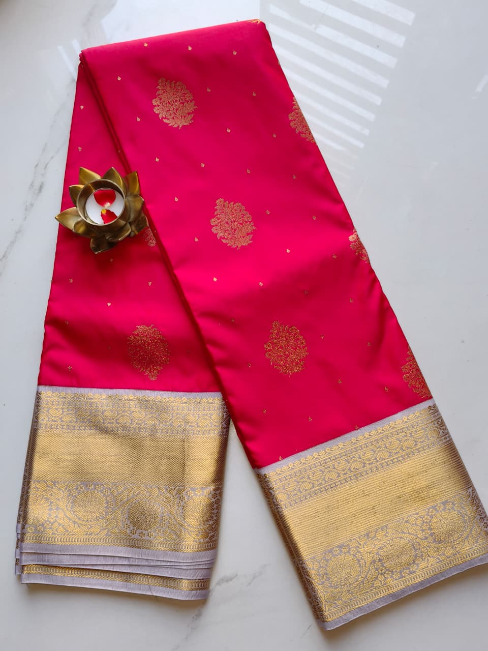 Kanchivaram Pattu Cherry Red with Grey