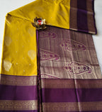 Kanchivaram Pattu Mustard Yellow with Violet