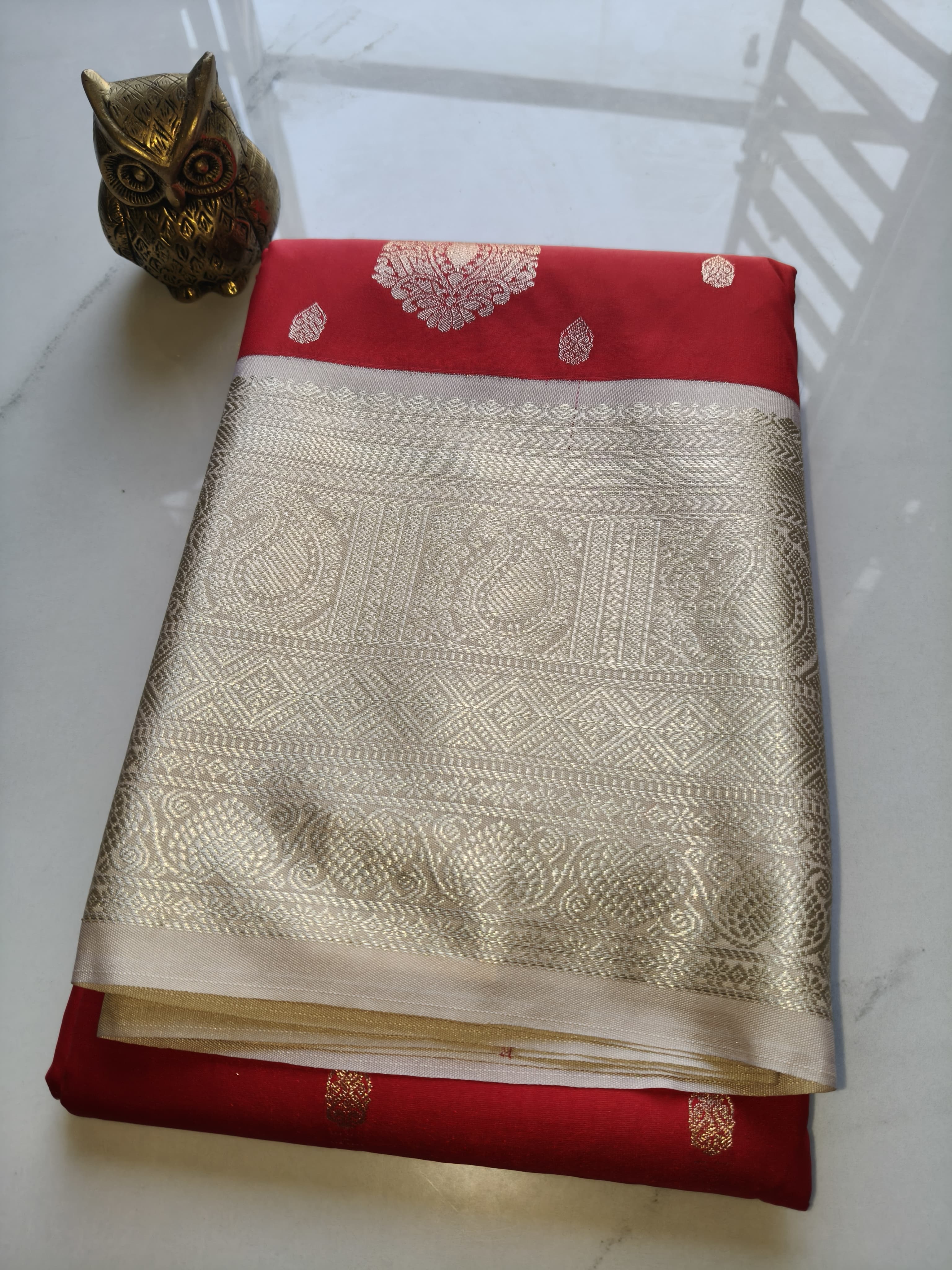 Kanchivaram Pattu Cherry Red with Biege