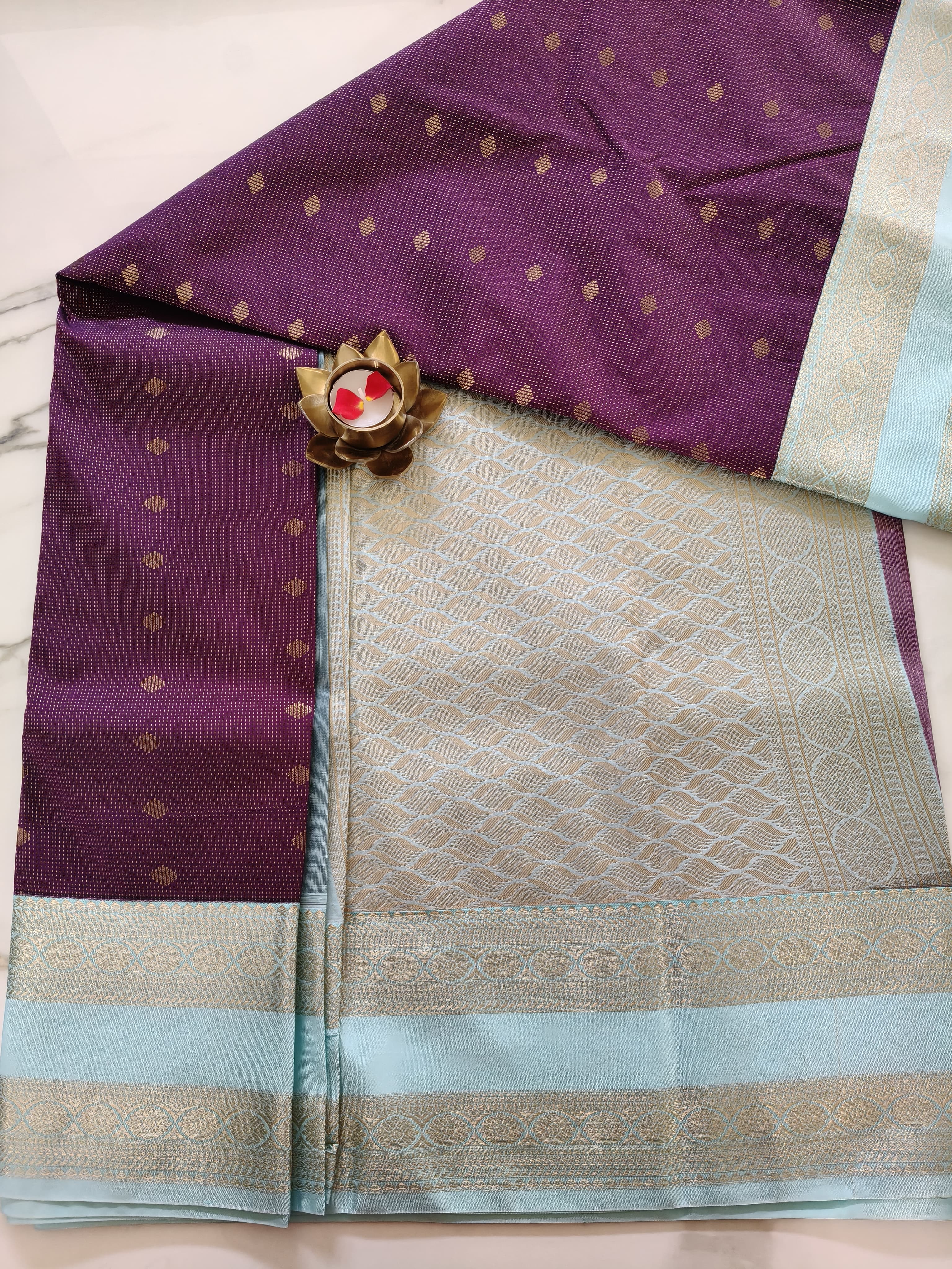 Kanchivaram Purple with Aqua Blue