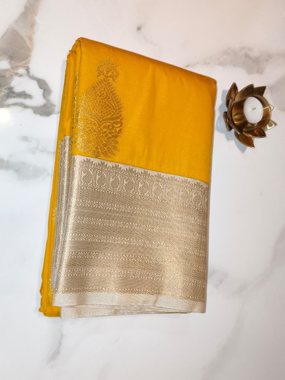 Kanchivaram Pattu Yellow with Beige