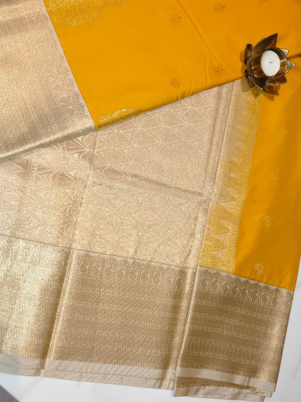 Kanchivaram Pattu Yellow with Beige