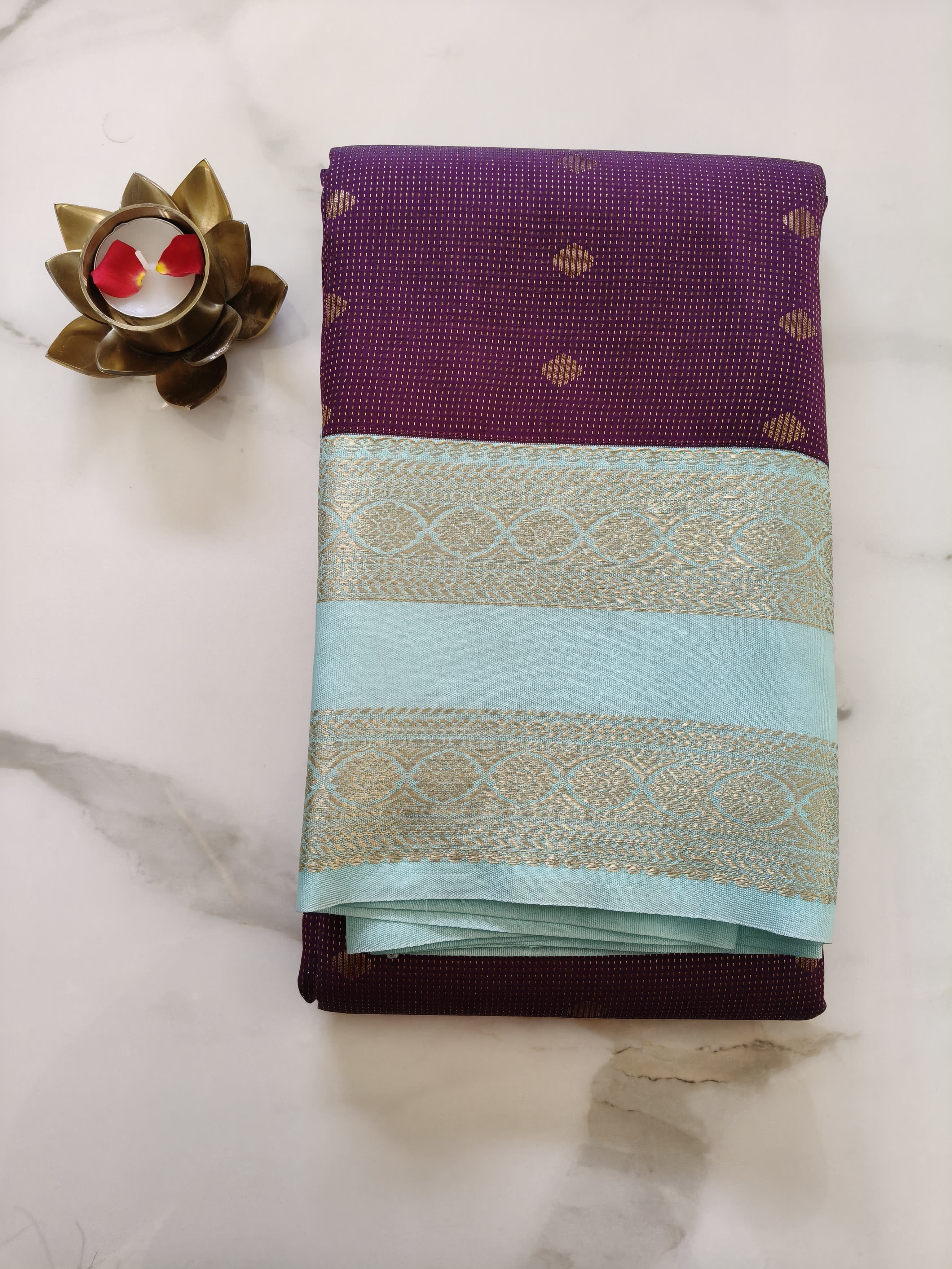 Kanchivaram Purple with Aqua Blue