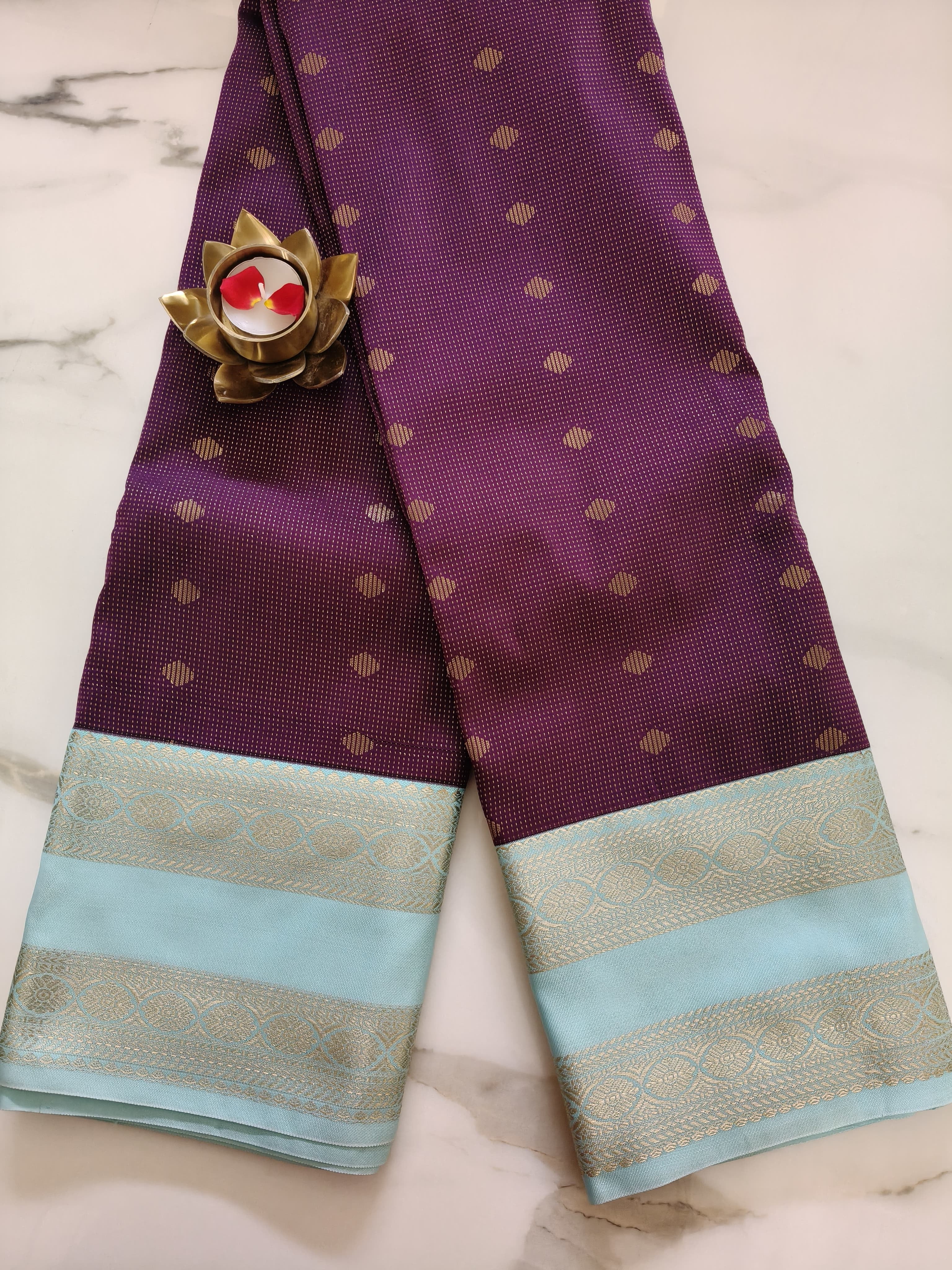 Kanchivaram Purple with Aqua Blue
