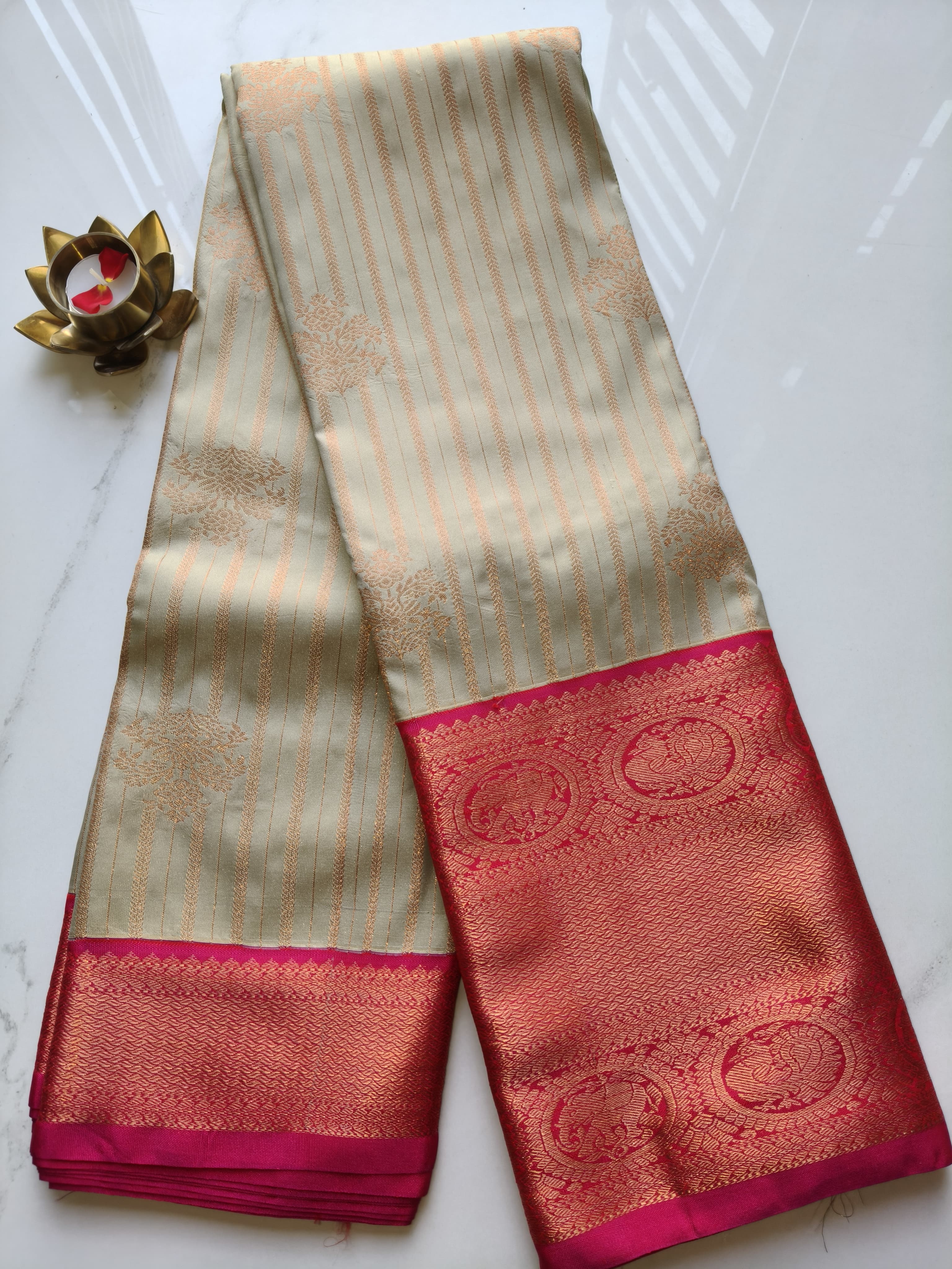 Kanchivaram Mint Green with Pink