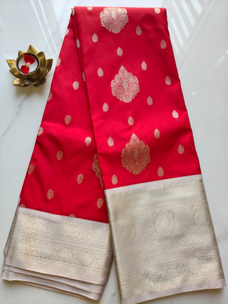 Kanchivaram Pattu Cherry Red with Biege