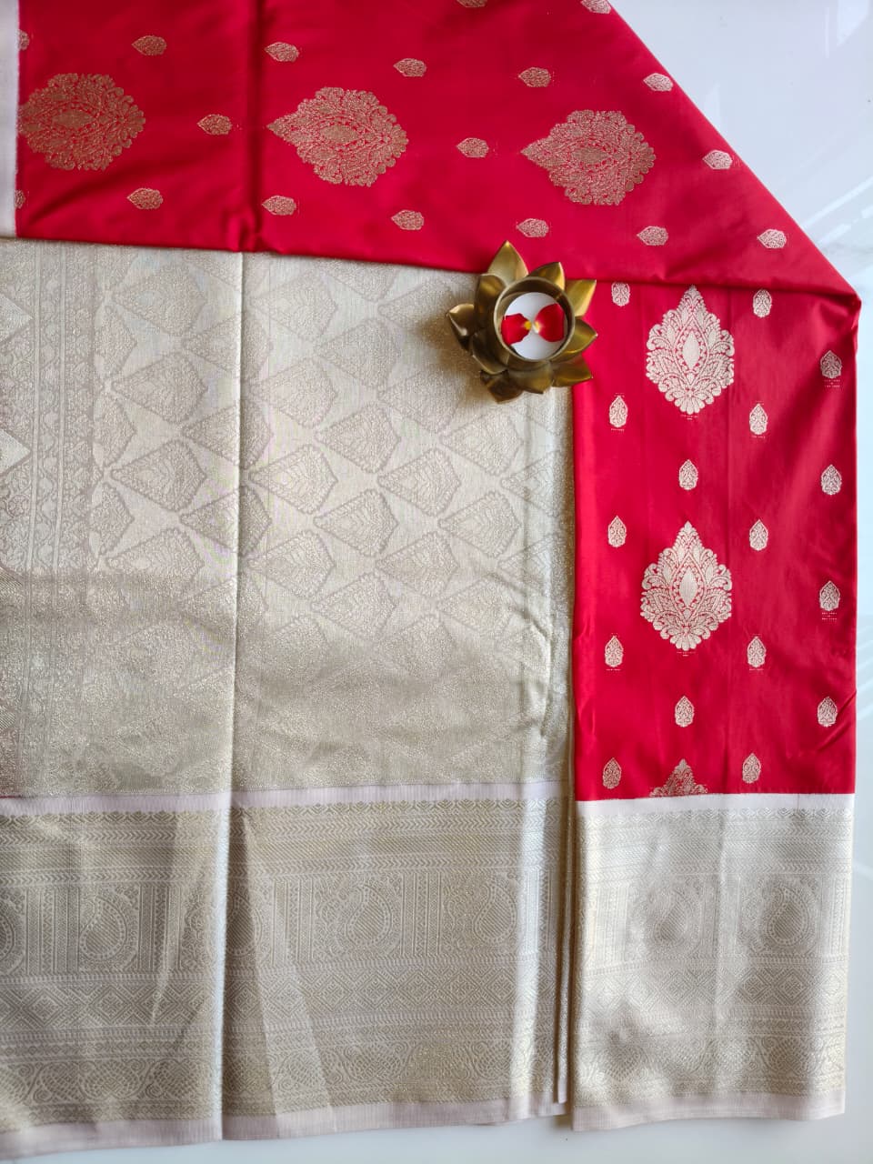 Kanchivaram Pattu Cherry Red with Biege