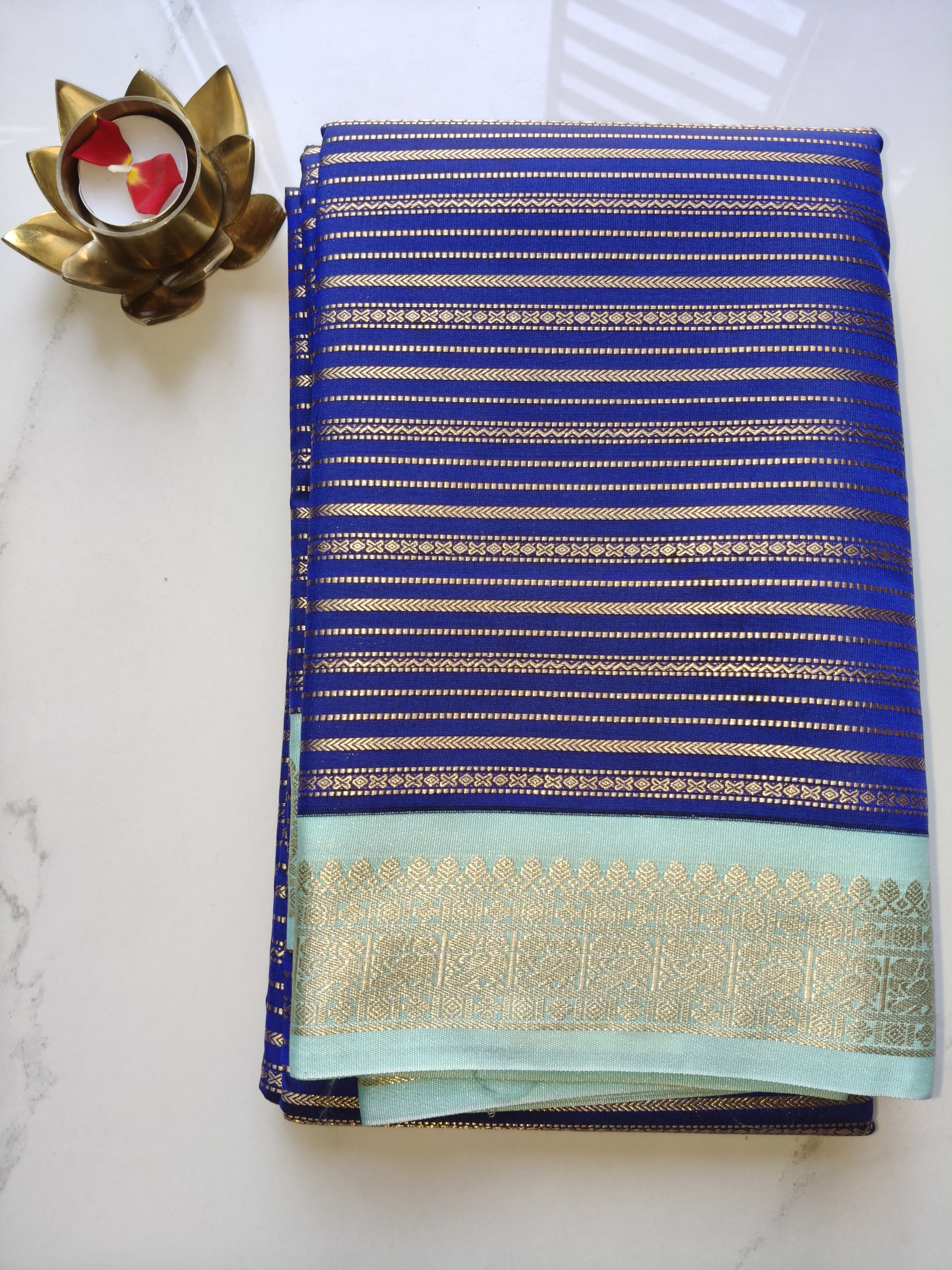 Kanchivaram Pattu Royal Blue with Aqua Blue