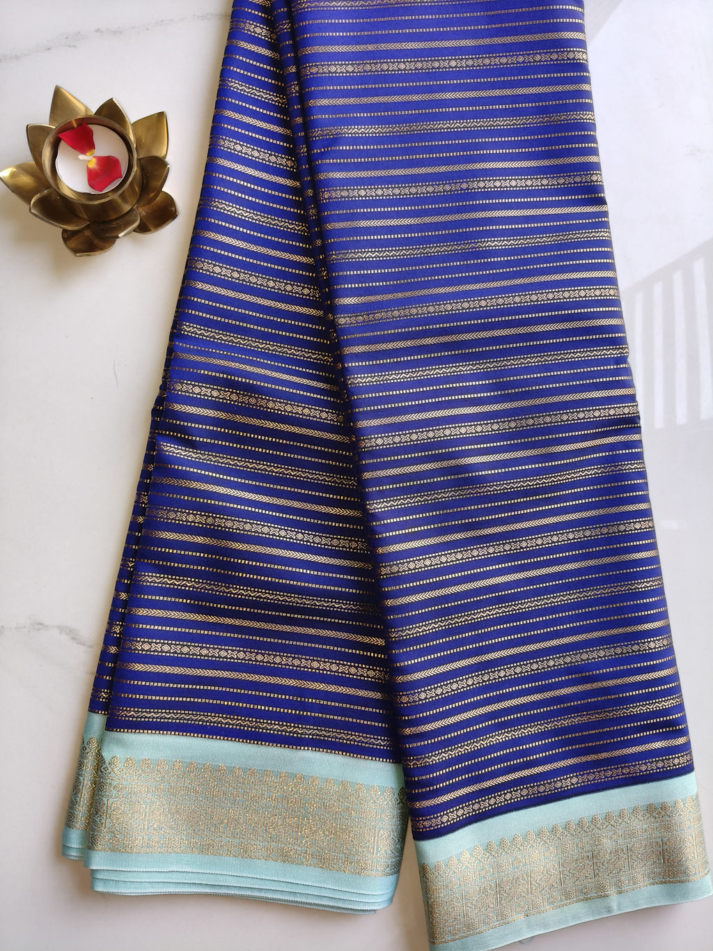 Kanchivaram Pattu Royal Blue with Aqua Blue